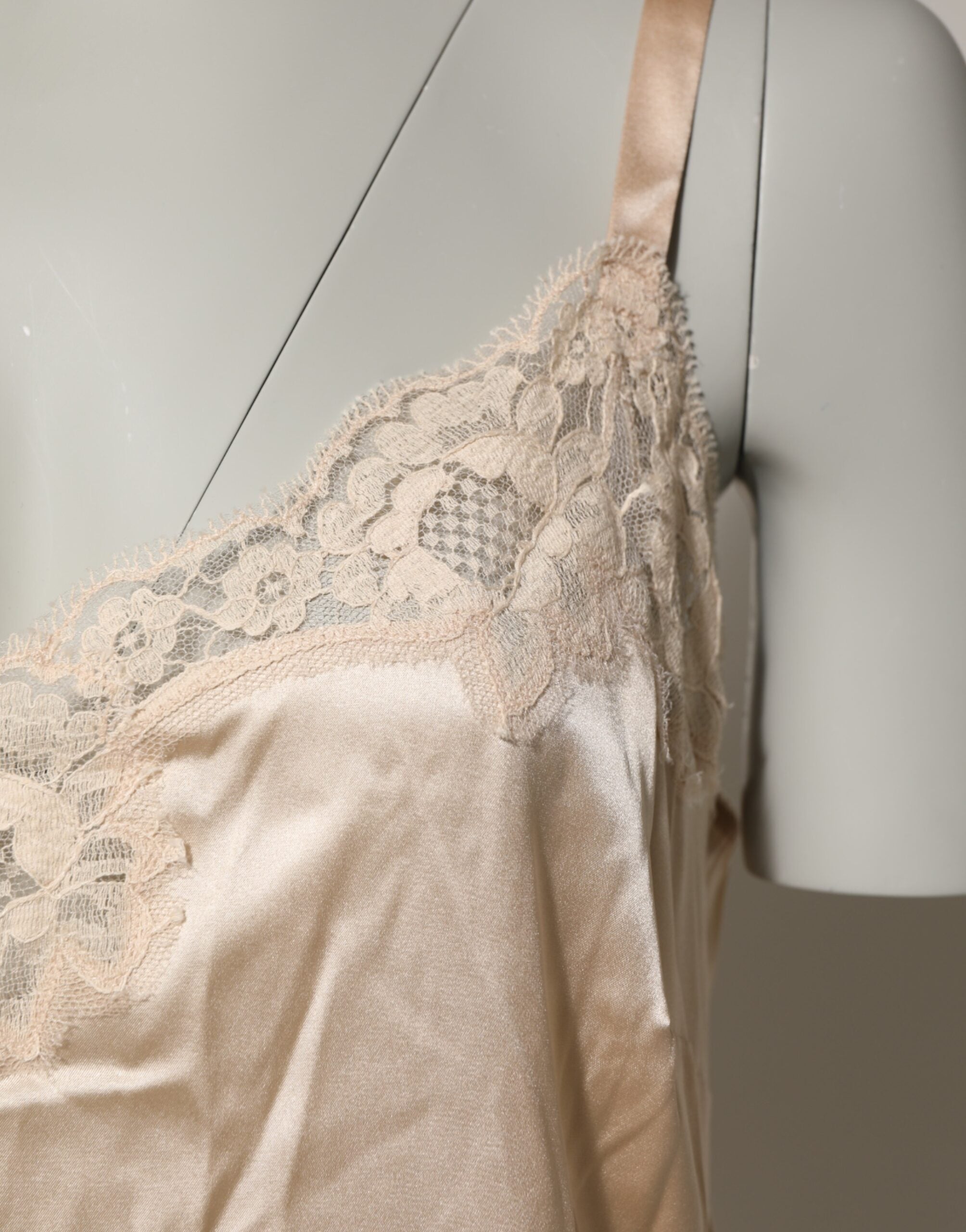 Dolce & Gabbana Nude Chemise Lingerie Silk Blend Lace Trim Dress Dolce & Gabbana