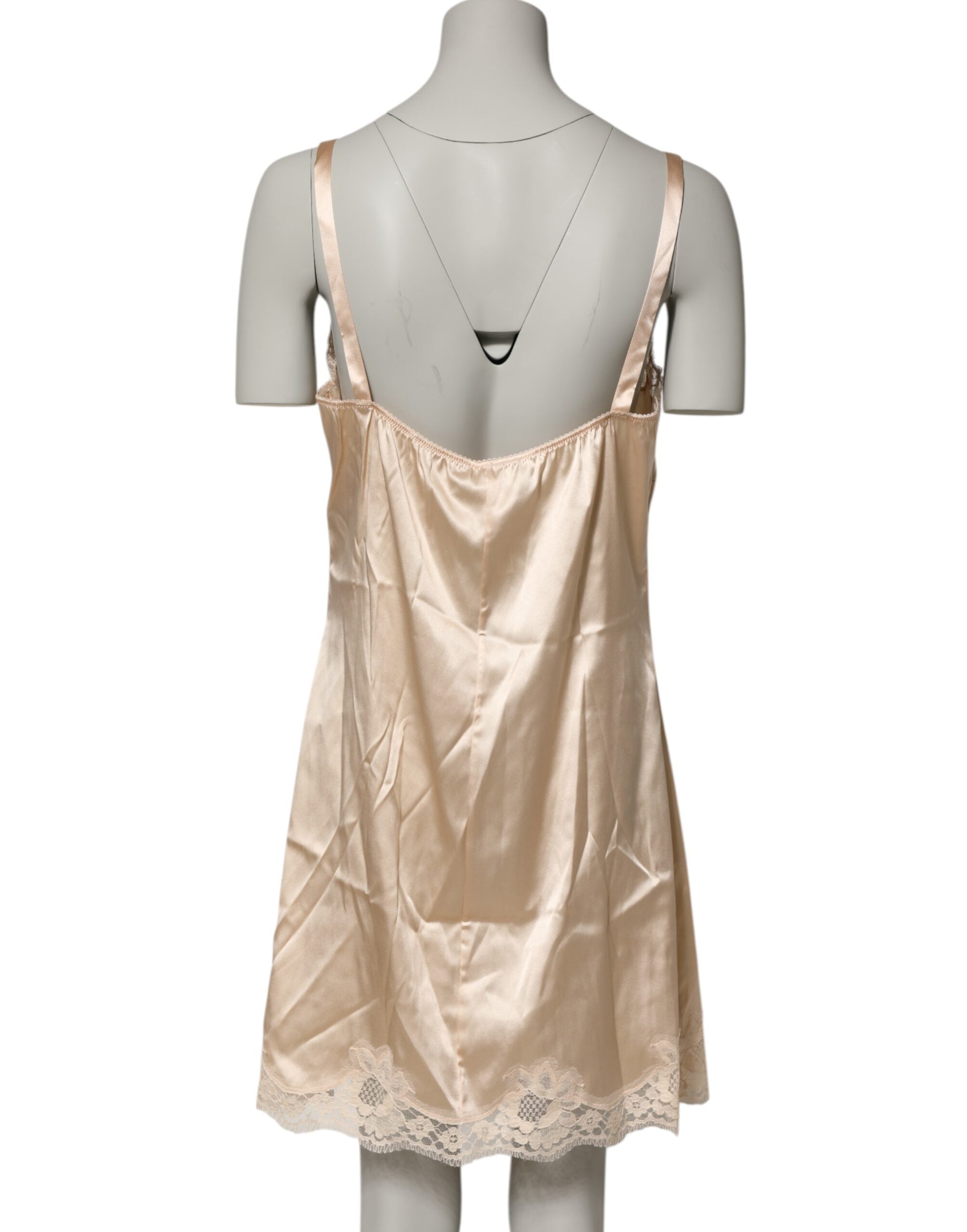 Dolce & Gabbana Nude Chemise Lingerie Silk Blend Lace Trim Dress Dolce & Gabbana