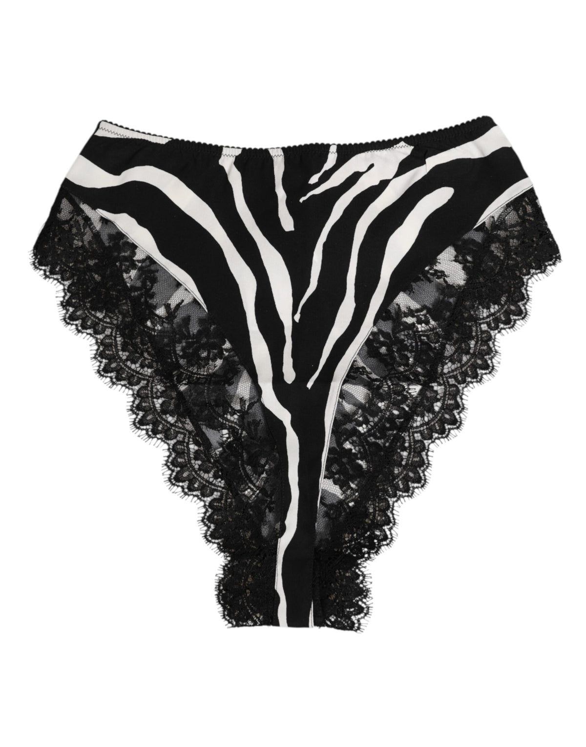 Dolce & Gabbana Black Silk Zebra Print Lace High Waist Underwear