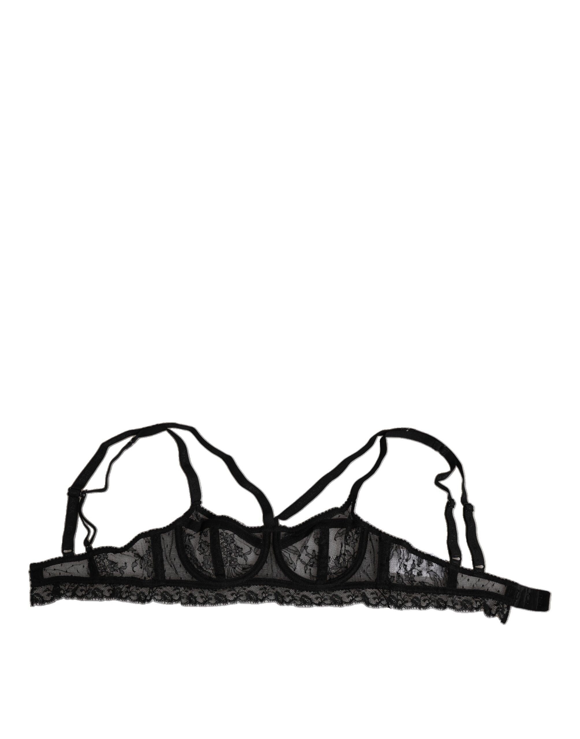 Dolce & Gabbana Black Floral Lace Nylon Balconcino Bra Underwear Dolce & Gabbana