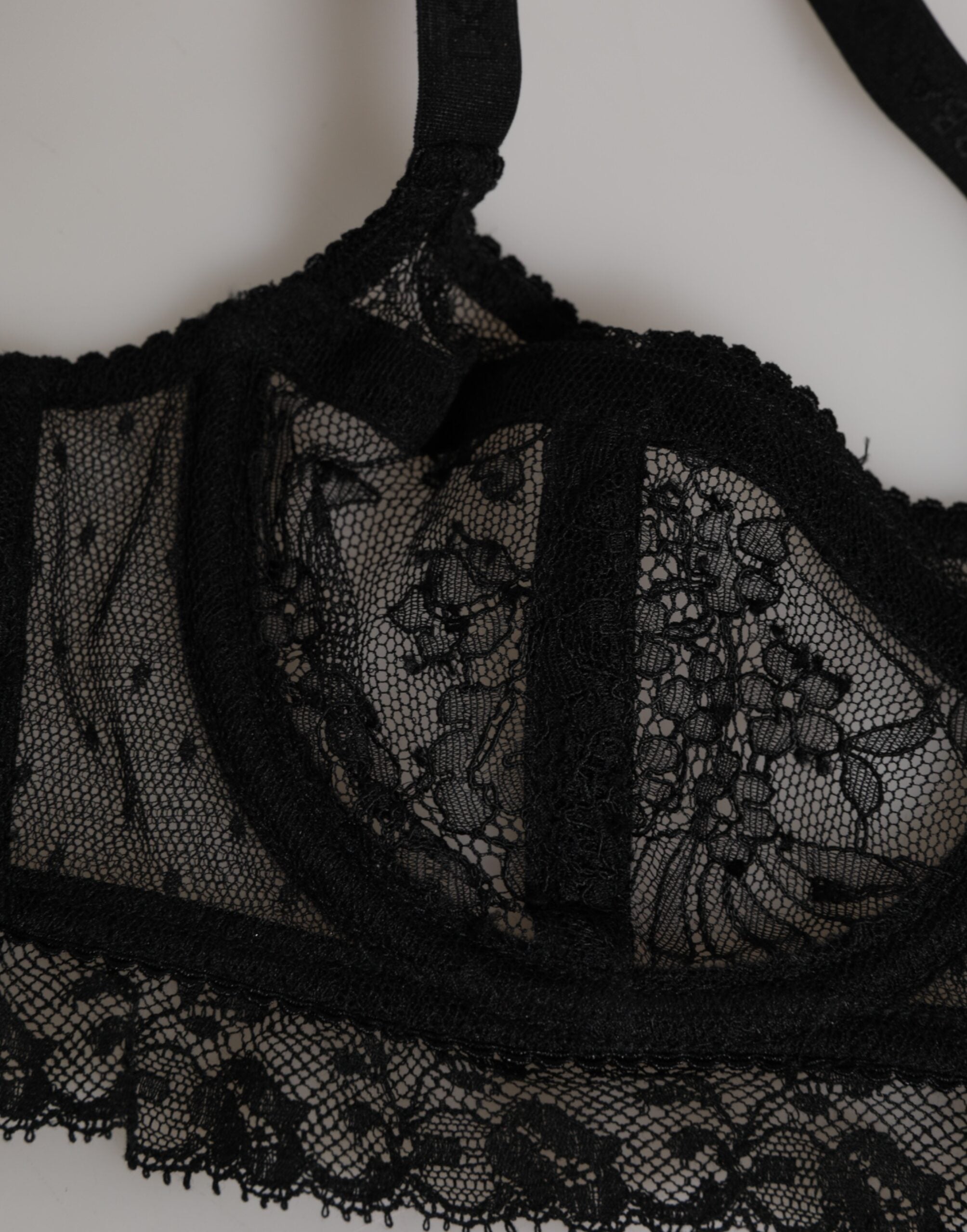 Dolce & Gabbana Black Floral Lace Nylon Balconcino Bra Underwear Dolce & Gabbana
