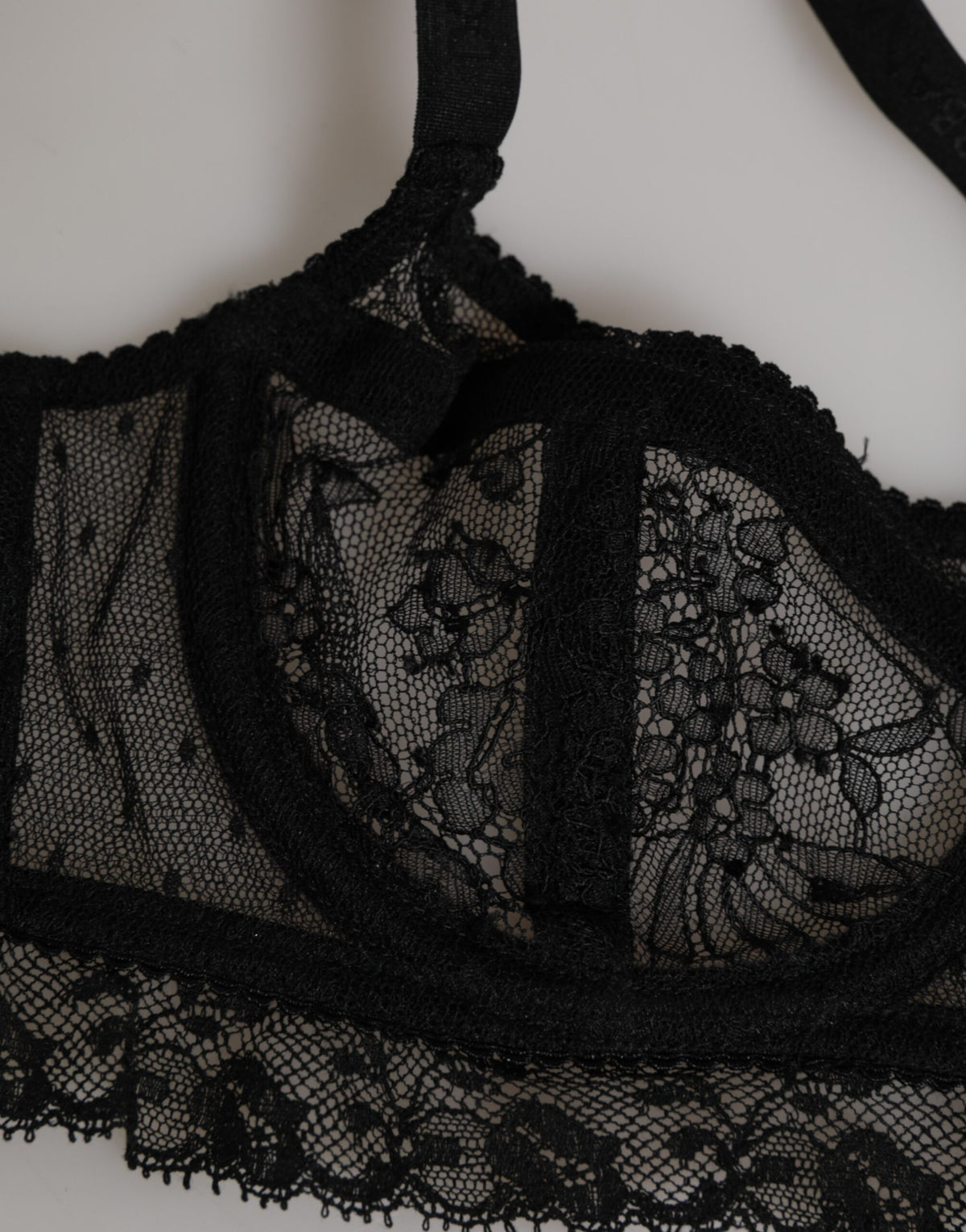 Dolce & Gabbana Black Floral Lace Nylon Balconcino Bra Underwear