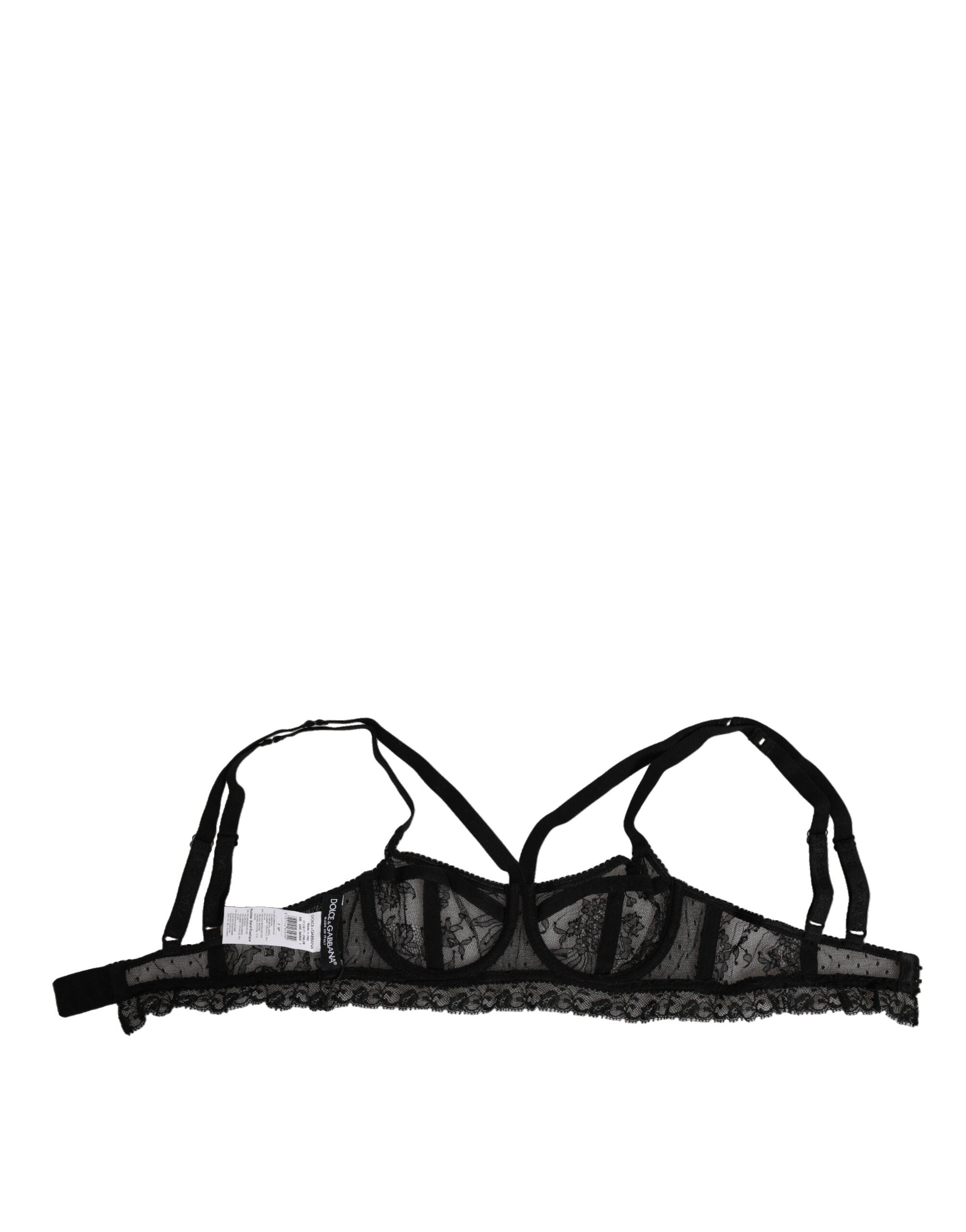 Dolce & Gabbana Black Floral Lace Nylon Balconcino Bra Underwear Dolce & Gabbana