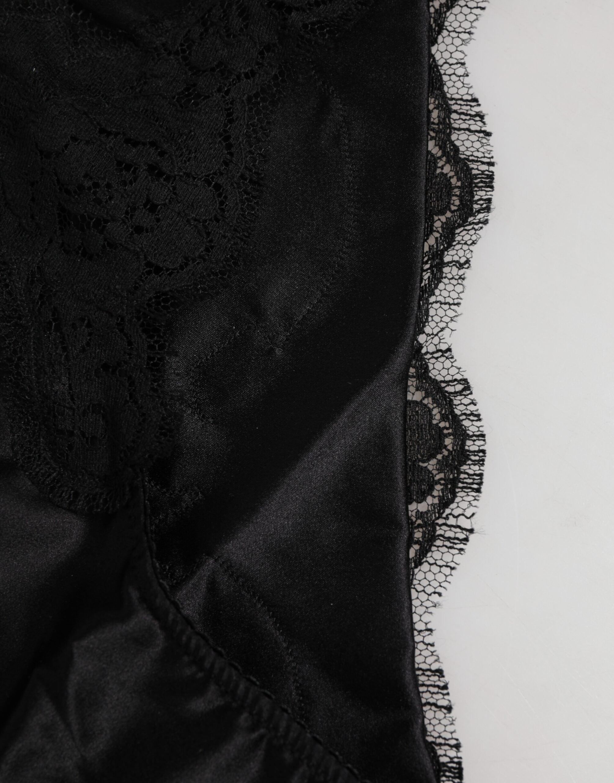 Dolce & Gabbana Black Silk Satin Floral Lace Panty Brief Underwear Dolce & Gabbana