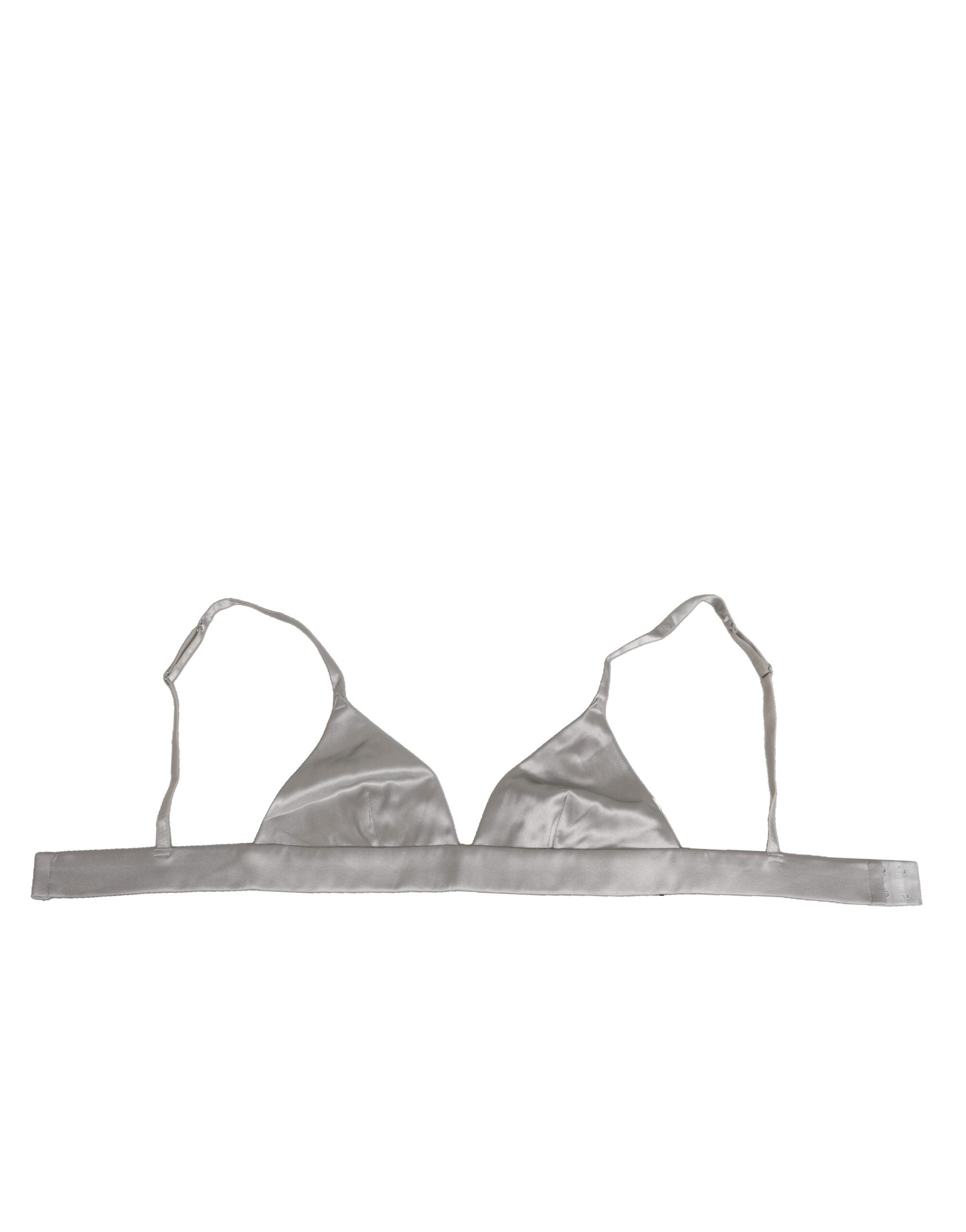 Dolce & Gabbana Gray Silk Satin Triangle Soft Cup Bra Underwear Dolce & Gabbana