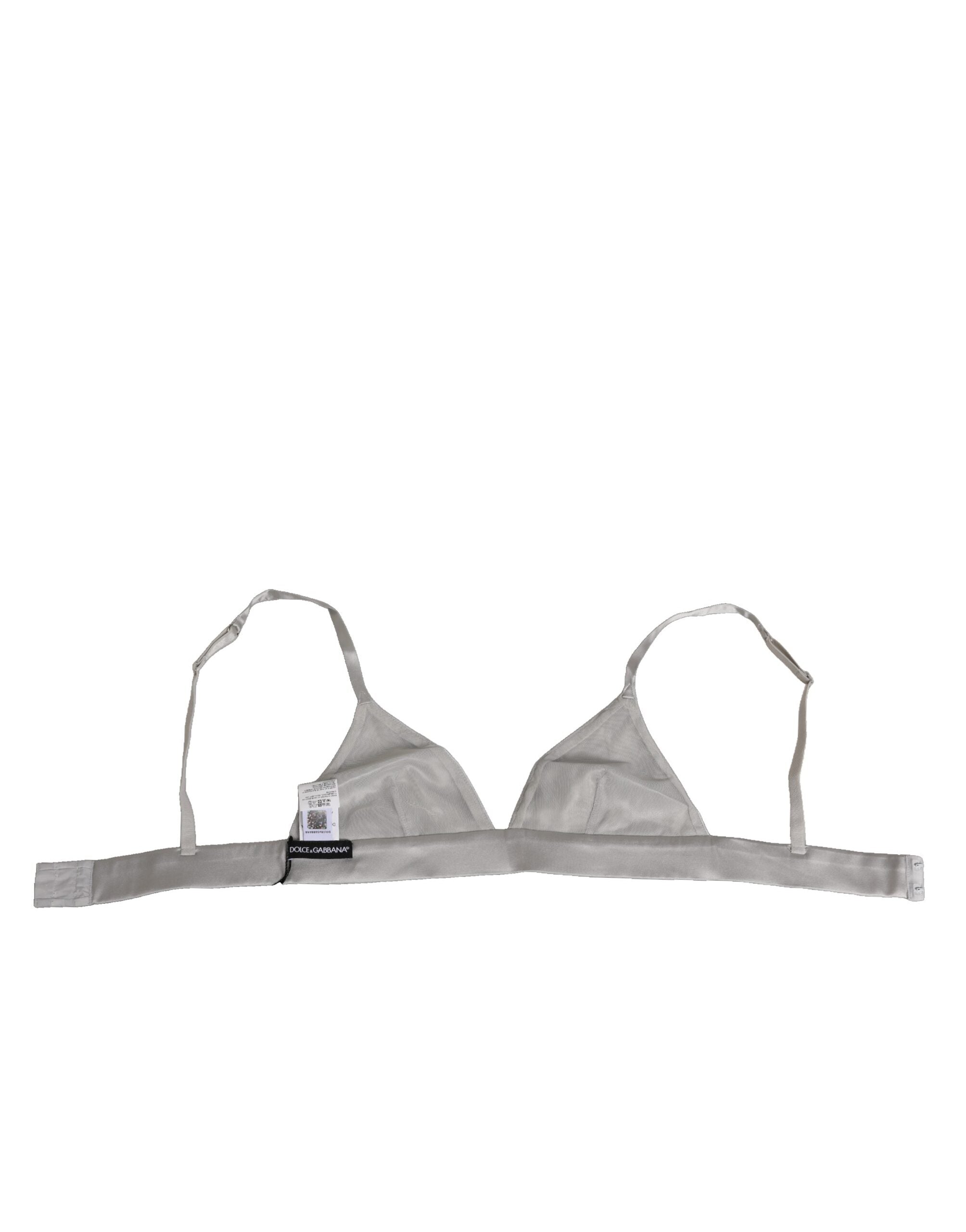 Dolce & Gabbana Gray Silk Satin Triangle Soft Cup Bra Underwear Dolce & Gabbana