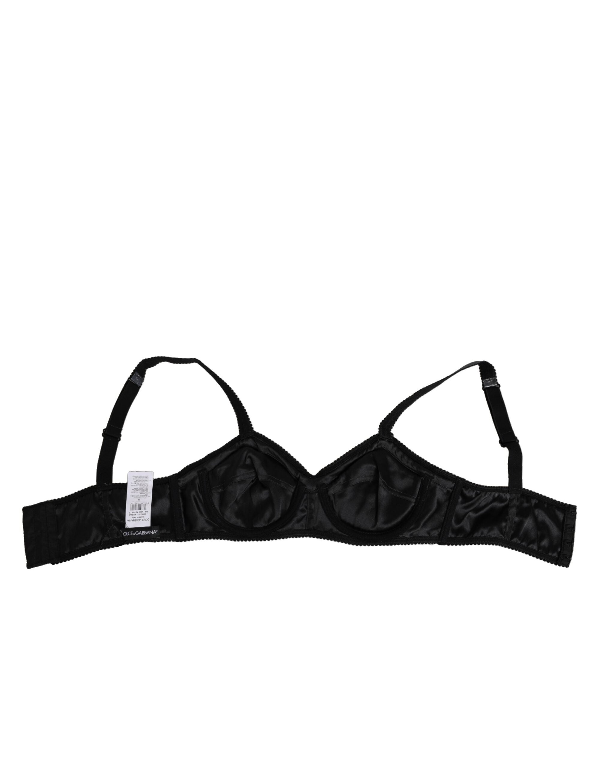 Dolce & Gabbana Dark Gray Silk Stretch Balconcino Bra Underwear Dolce & Gabbana