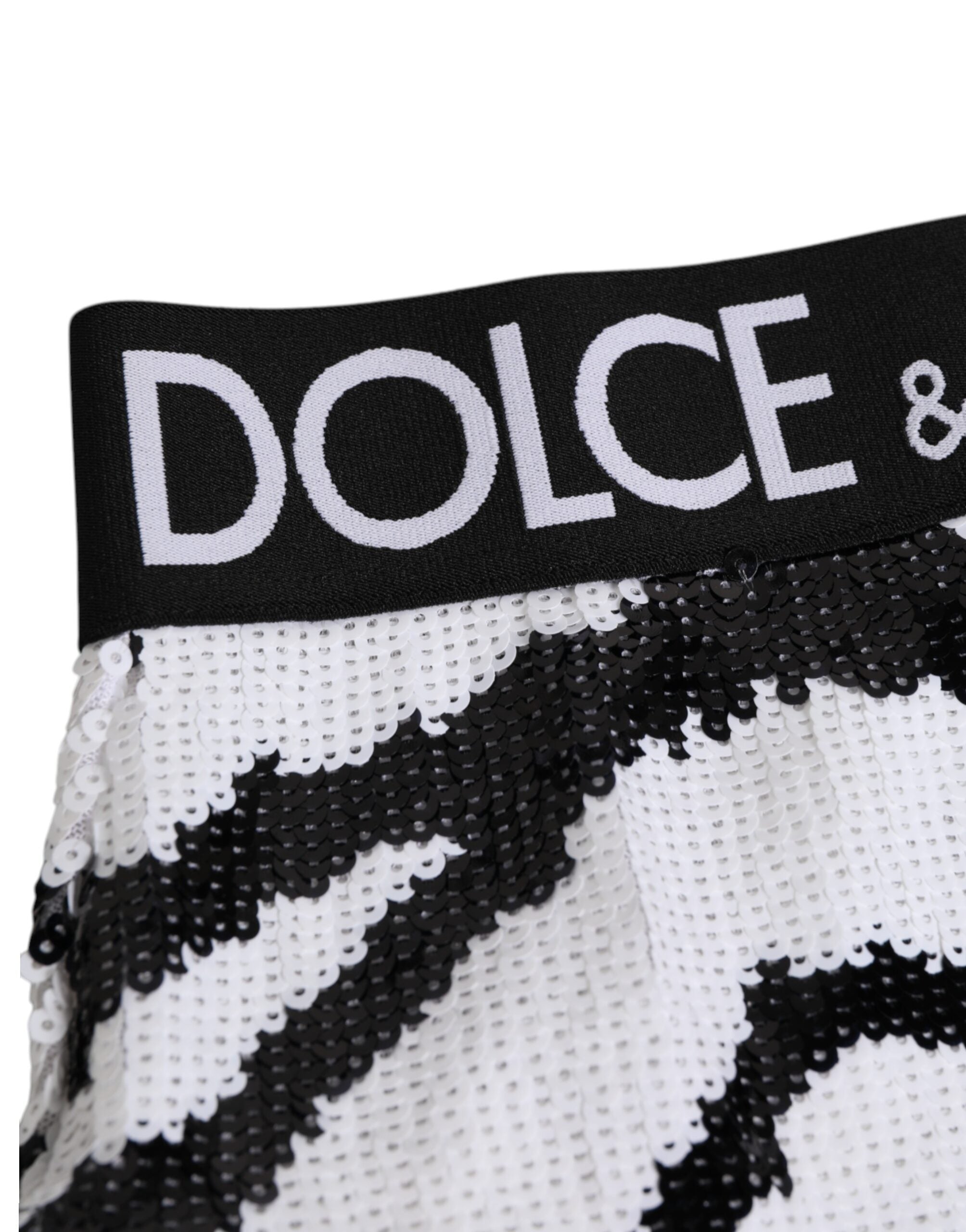 Dolce & Gabbana Black White Sequin High Waist Panty Underwear Dolce & Gabbana
