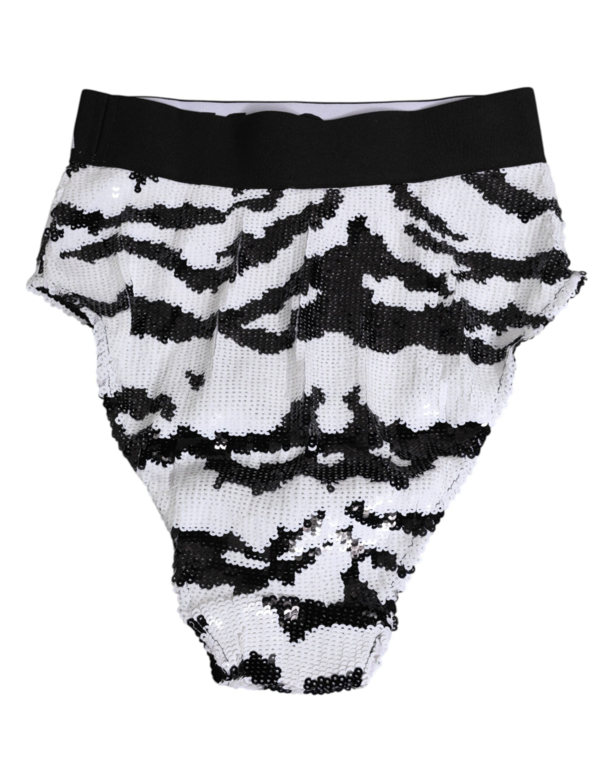 Dolce & Gabbana Black White Sequin High Waist Panty Underwear Dolce & Gabbana