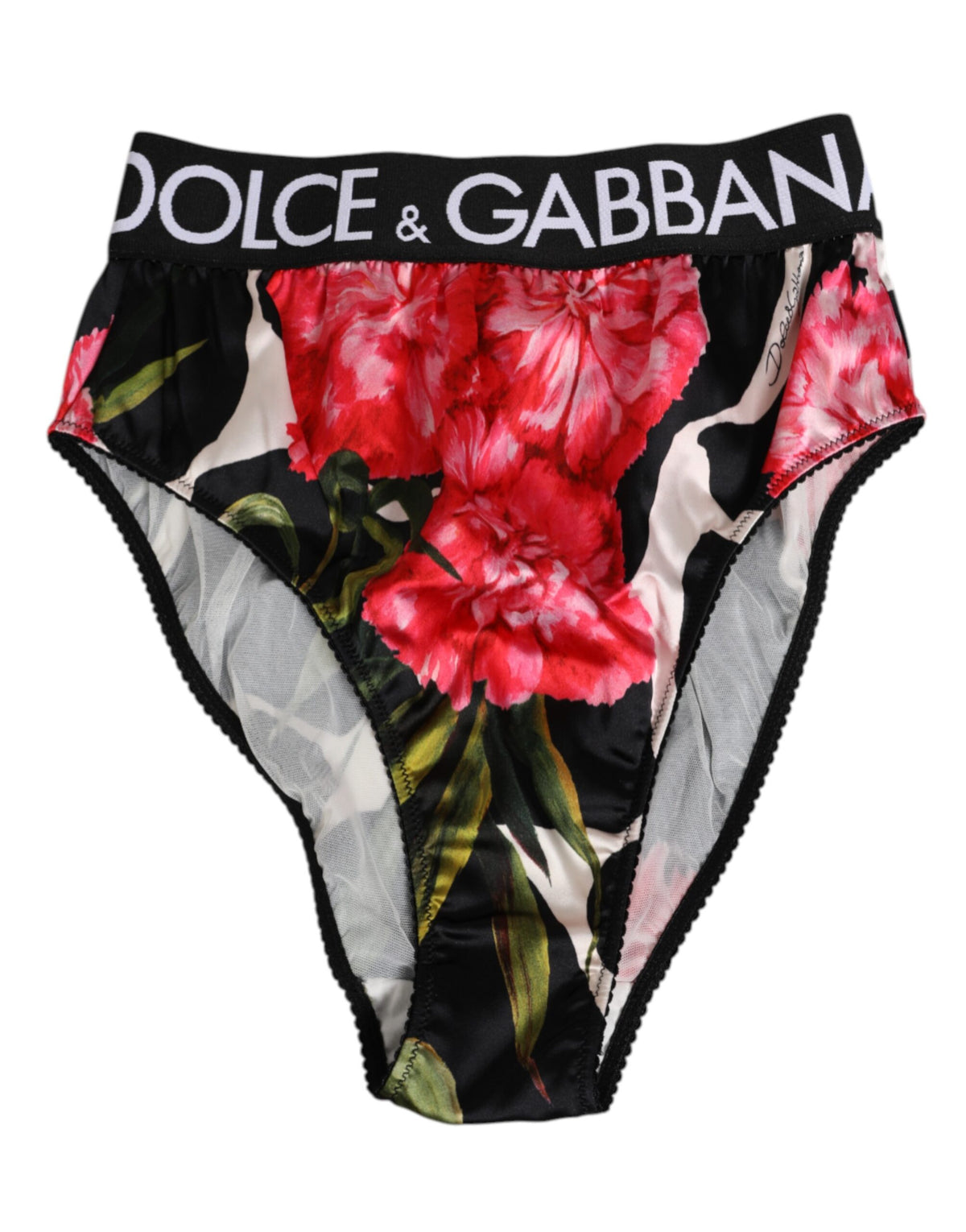 Dolce & Gabbana Black Floral Print High Waist Panty Underwear