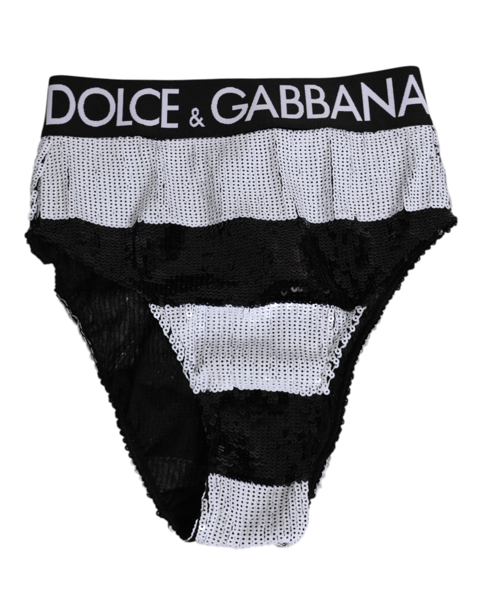 Dolce & Gabbana Black White Sequin High Waist Panty Underwear Dolce & Gabbana