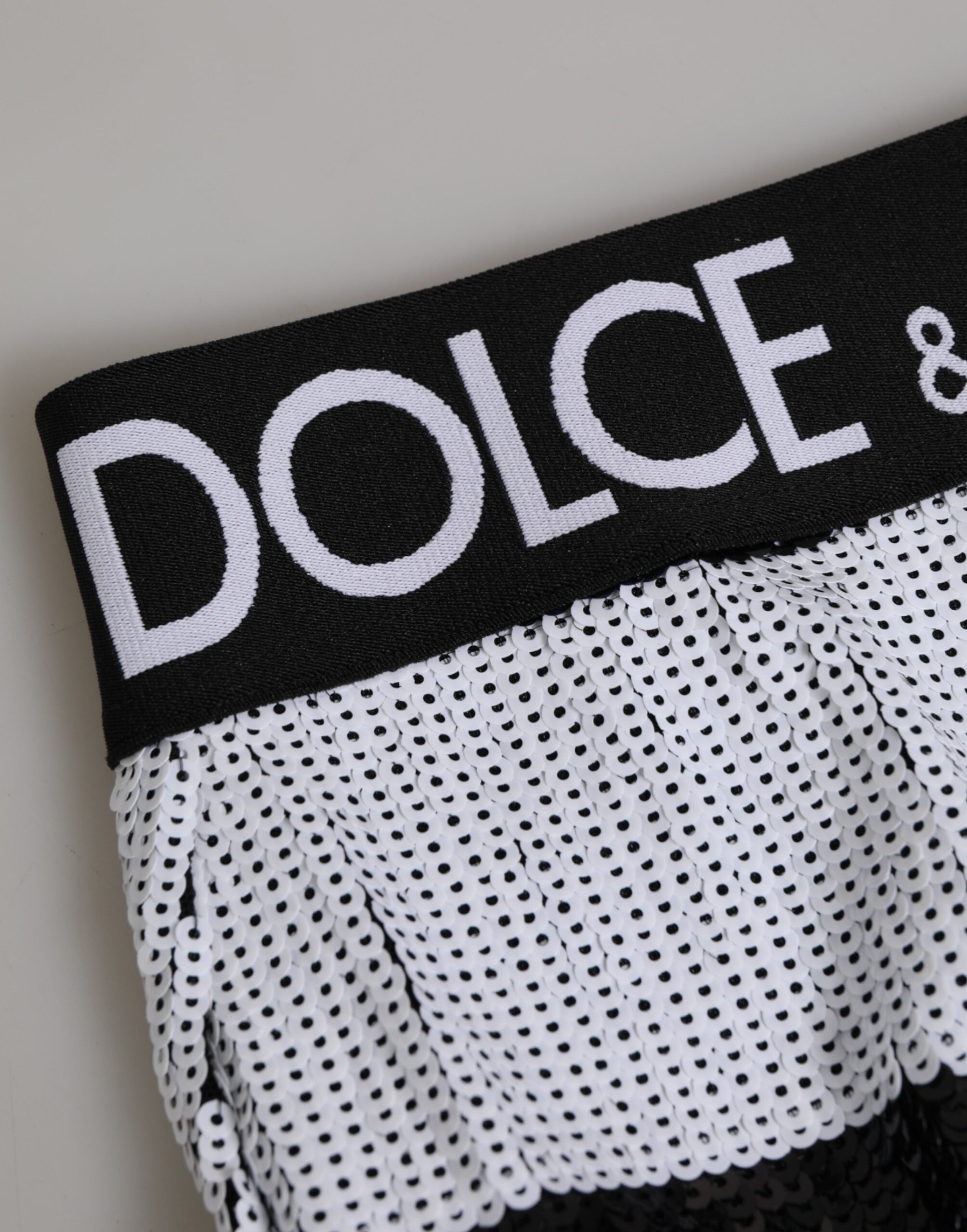 Dolce & Gabbana Black White Sequin High Waist Panty Underwear Dolce & Gabbana