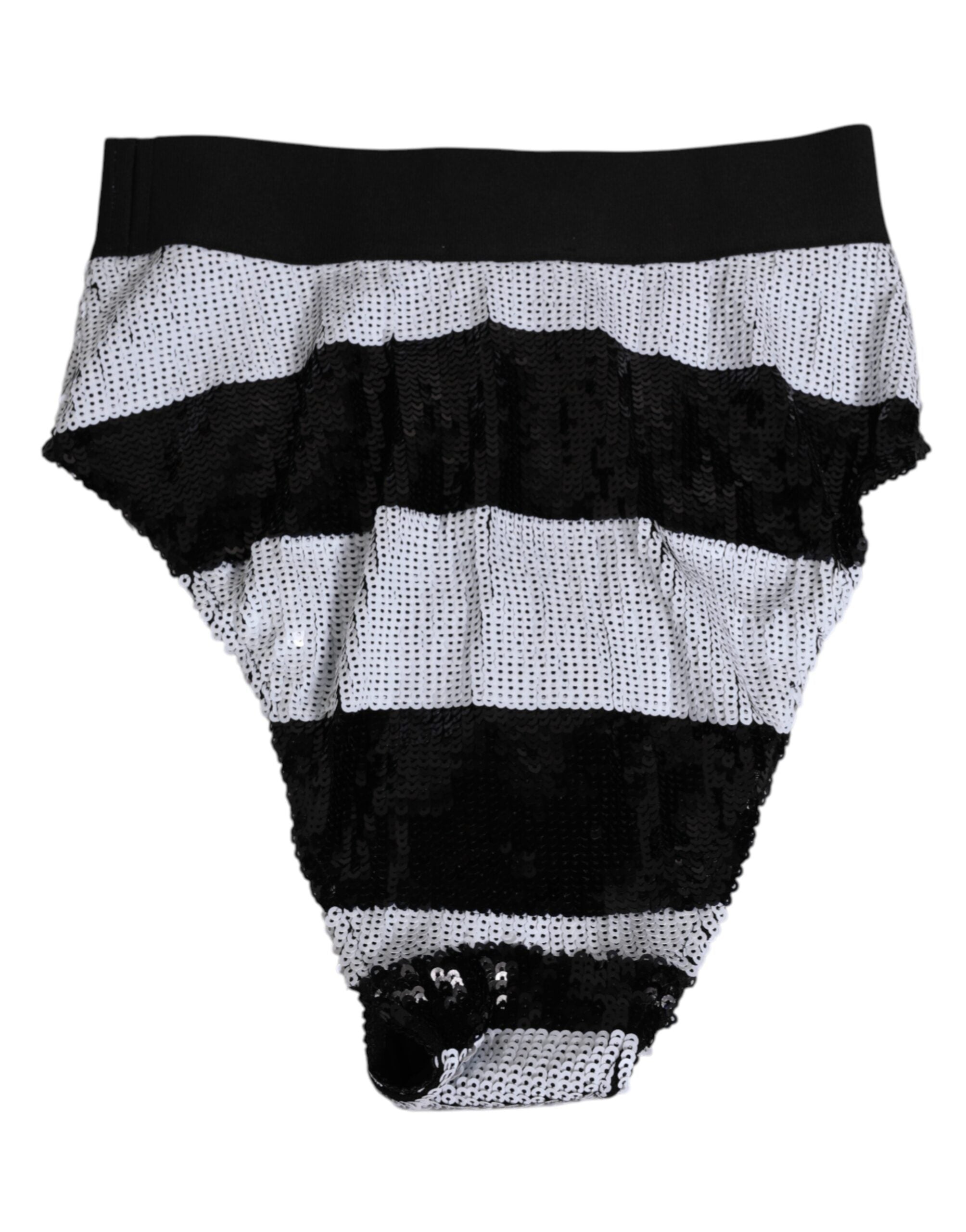 Dolce & Gabbana Black White Sequin High Waist Panty Underwear Dolce & Gabbana