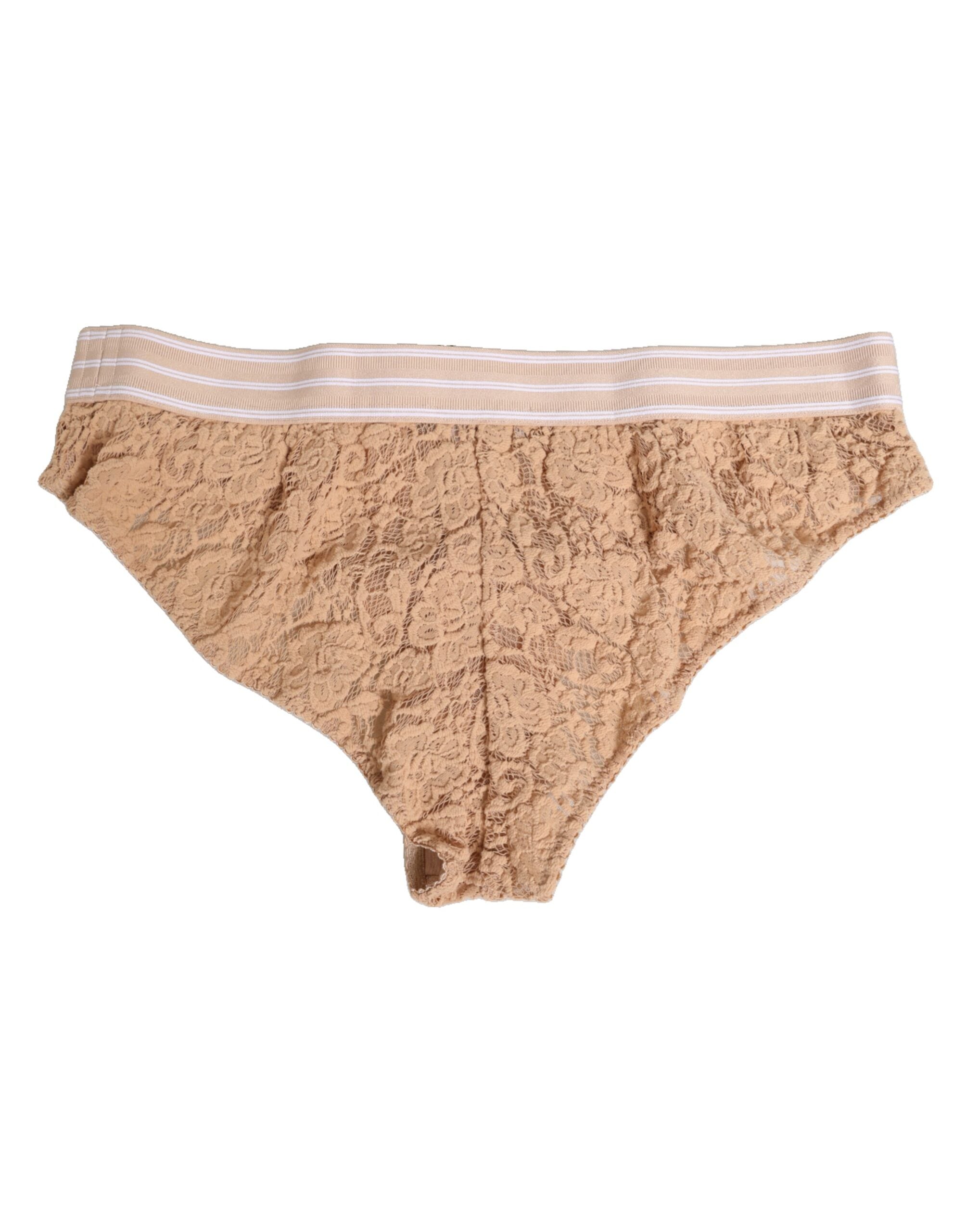 Dolce & Gabbana Beige Lace Nylon High Waist Panty Underwear Dolce & Gabbana