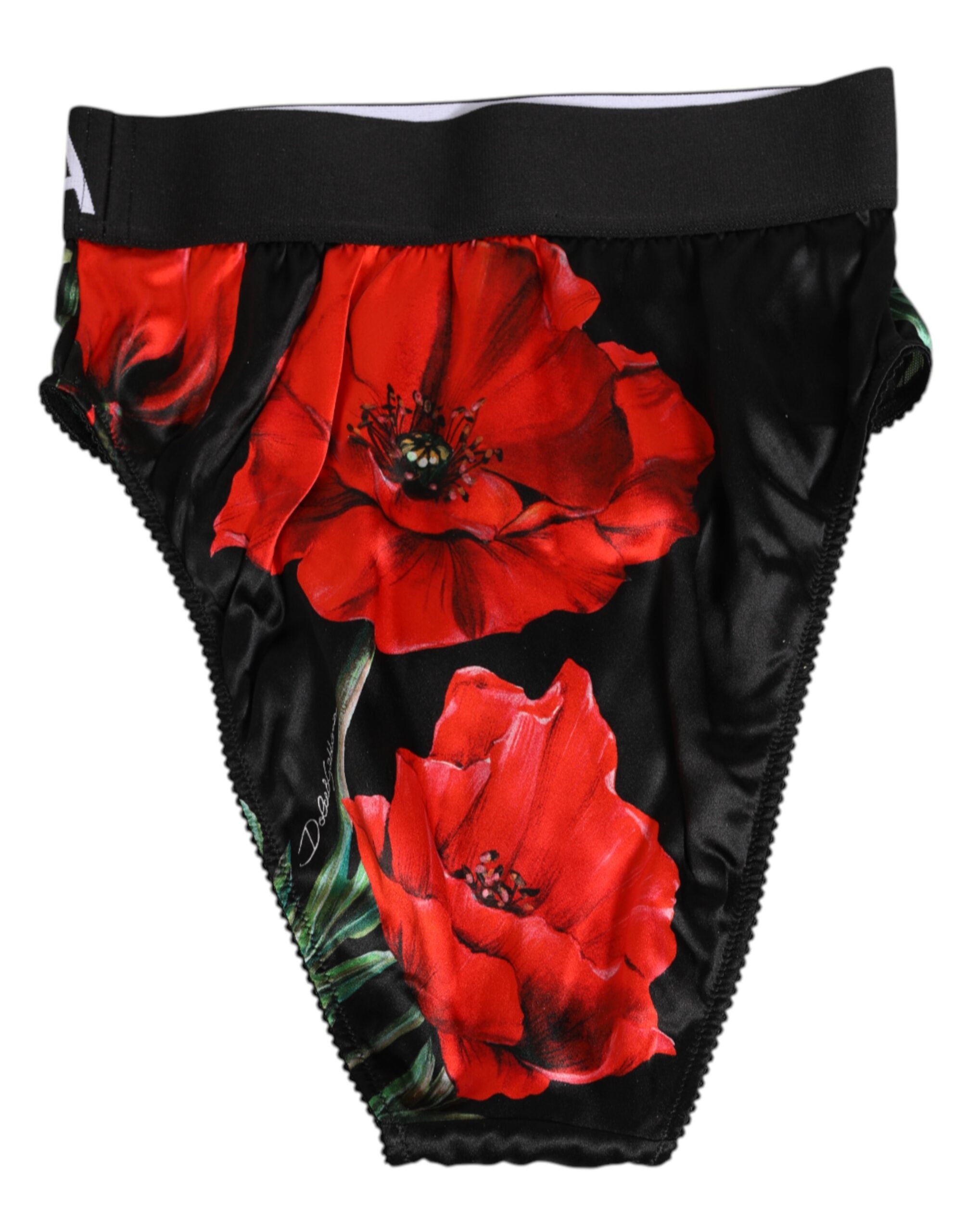 Dolce & Gabbana Black Floral Silk High Waist Panty Underwear Dolce & Gabbana