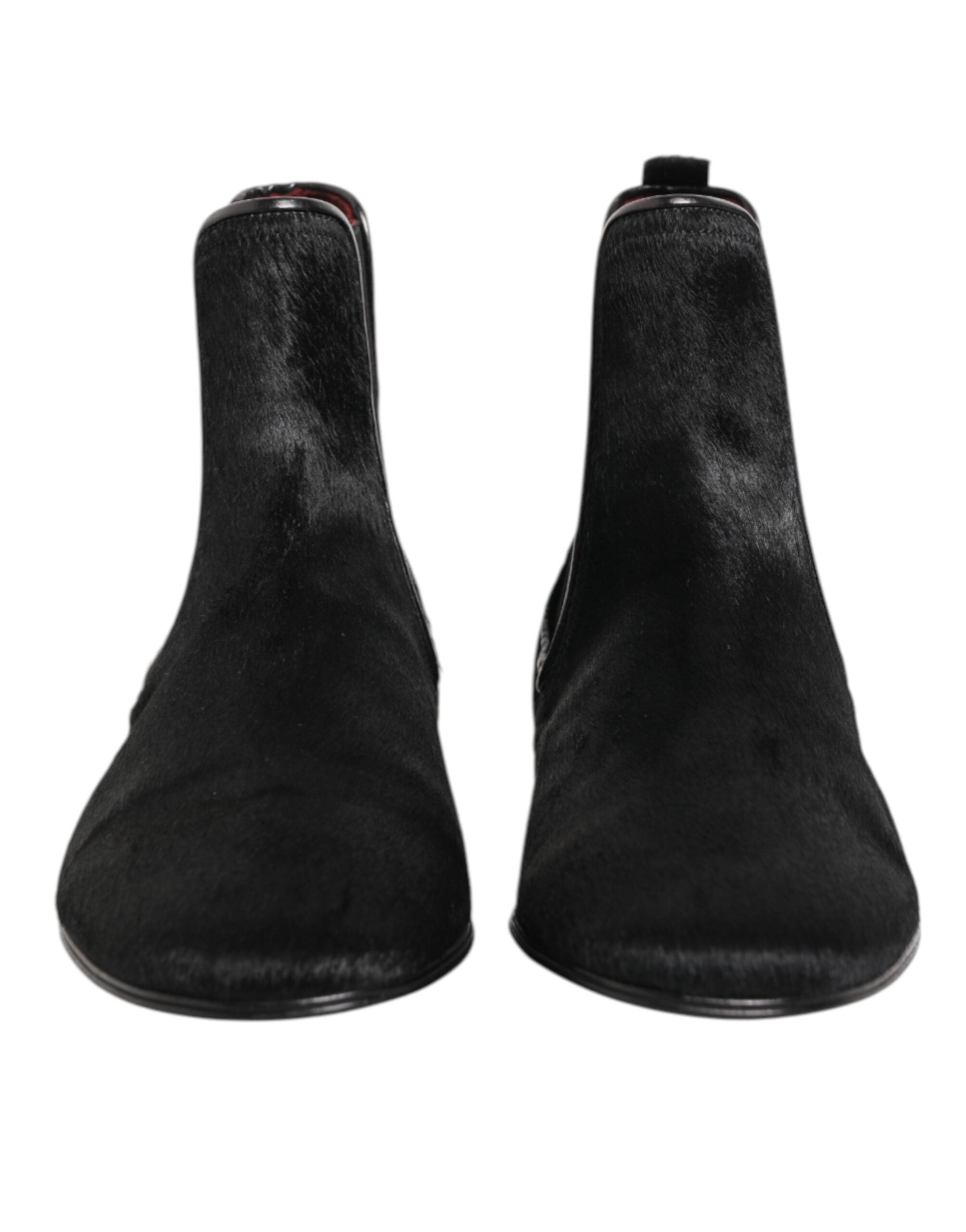 Dolce & Gabbana Black Leather Fur Men CHELSEA Boots Shoes Dolce & Gabbana
