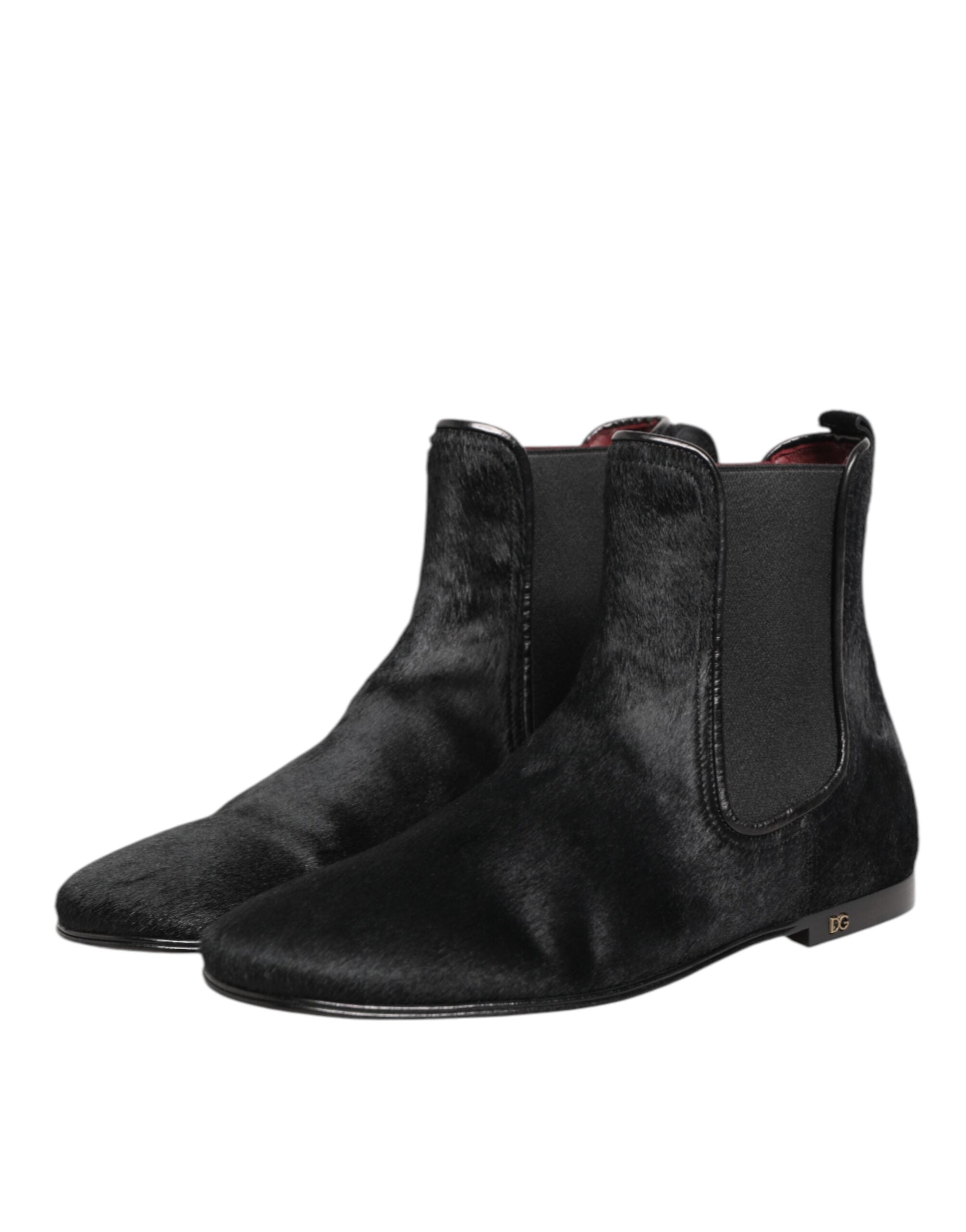 Dolce & Gabbana Black Leather Fur Men CHELSEA Boots Shoes Dolce & Gabbana