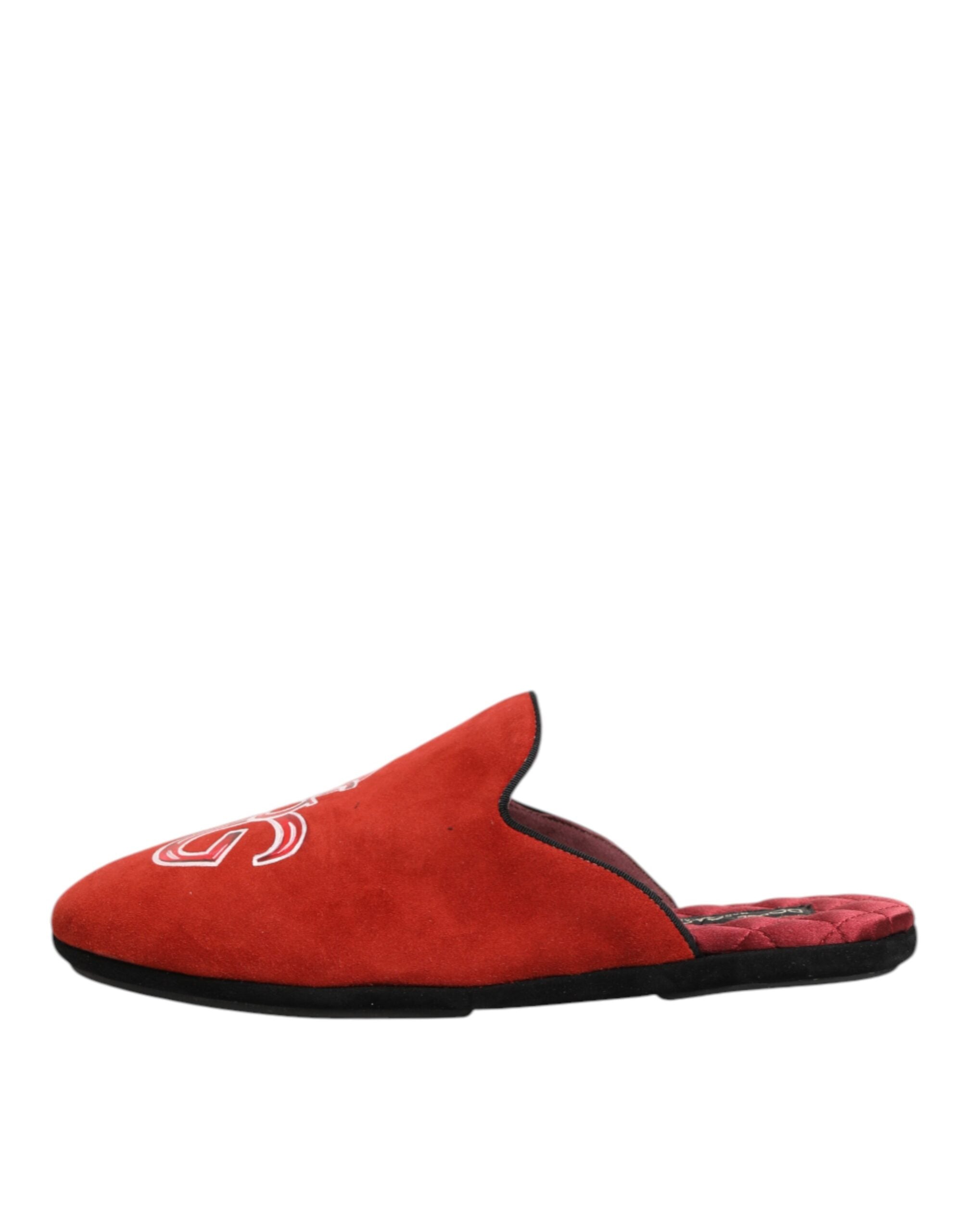 Dolce & Gabbana Red Suede DG King Men House Slippers Shoes Dolce & Gabbana