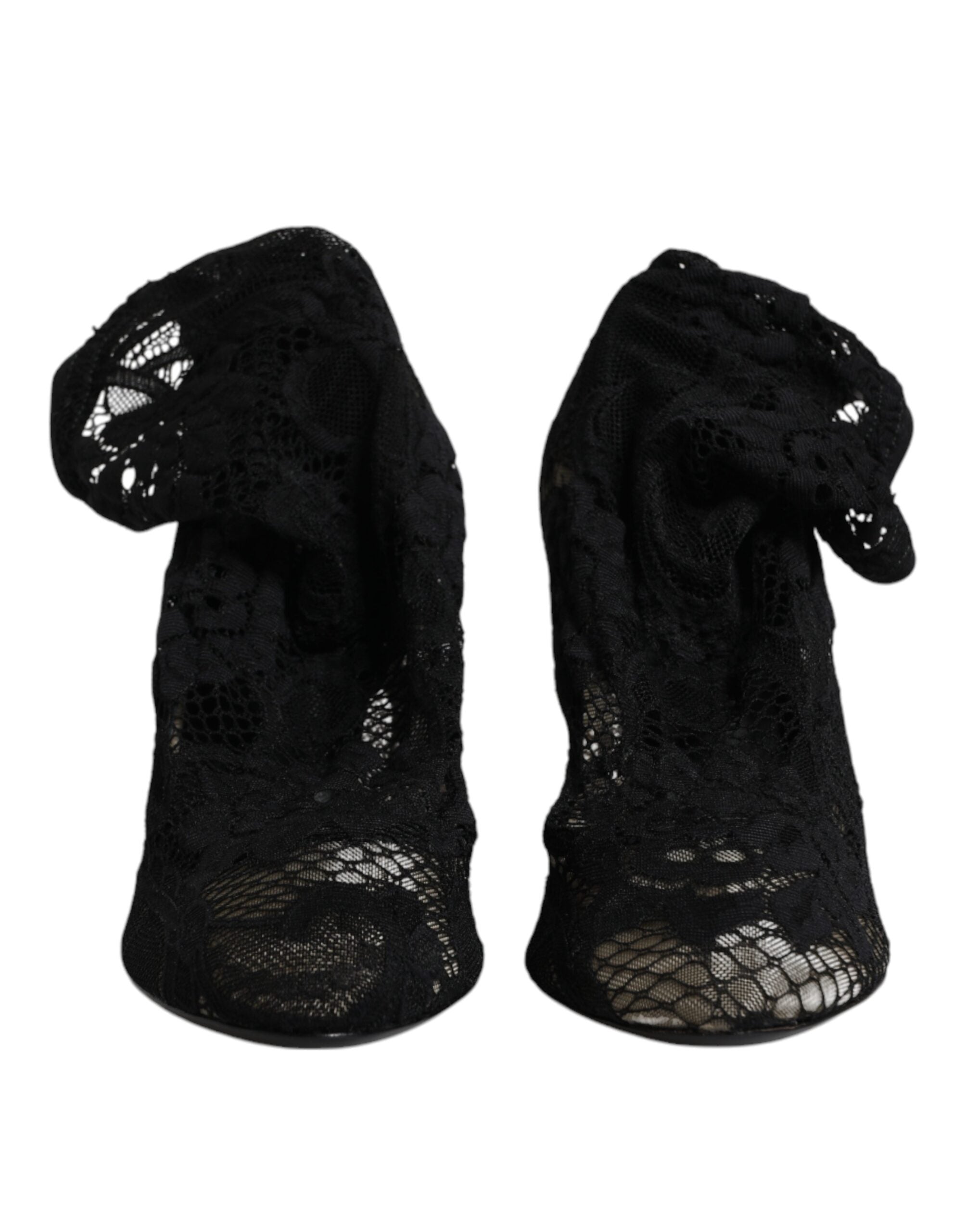 Dolce & Gabbana Black Lace Stretch Heels Mid Calf Boots Shoes Dolce & Gabbana
