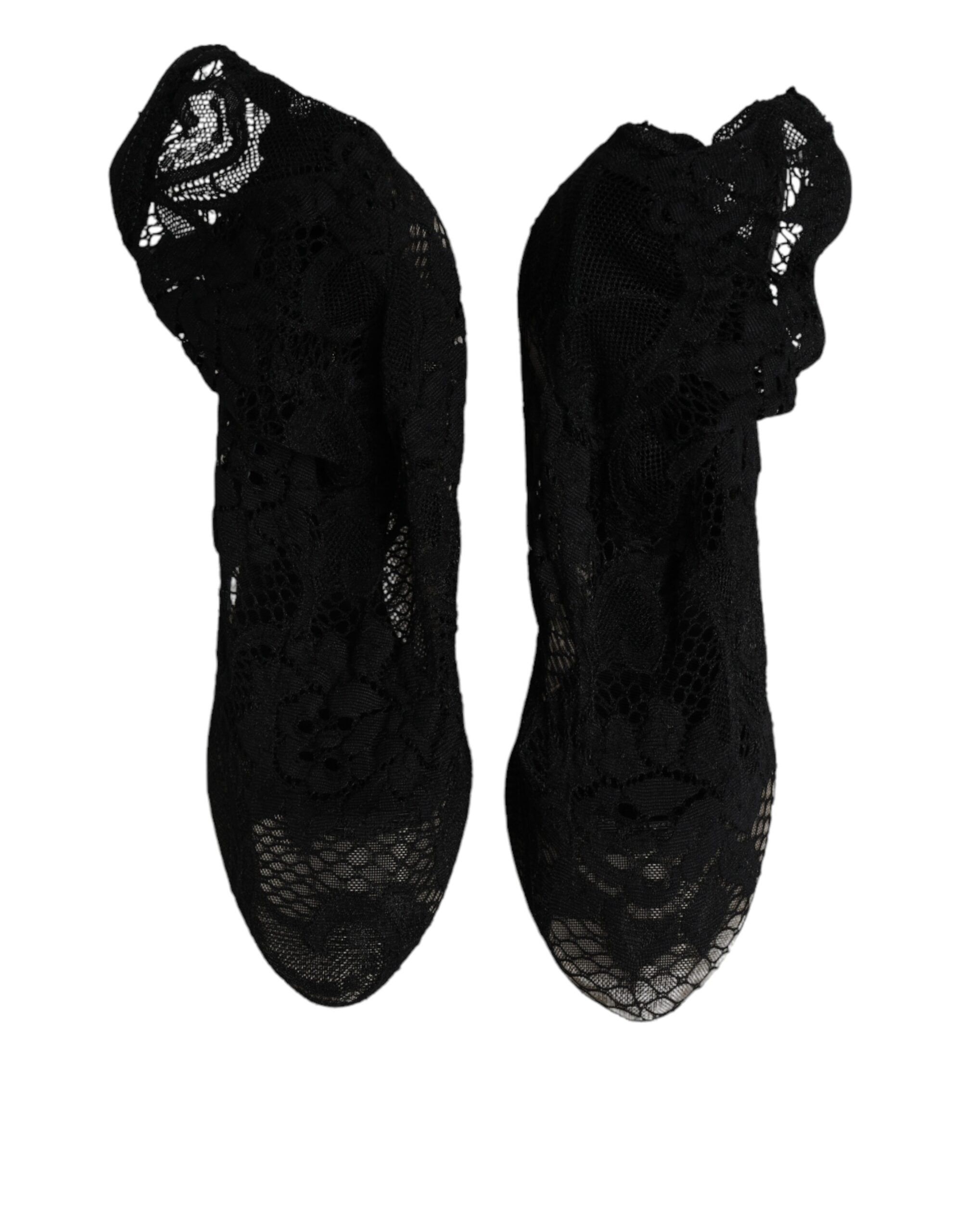 Dolce & Gabbana Black Lace Stretch Heels Mid Calf Boots Shoes Dolce & Gabbana