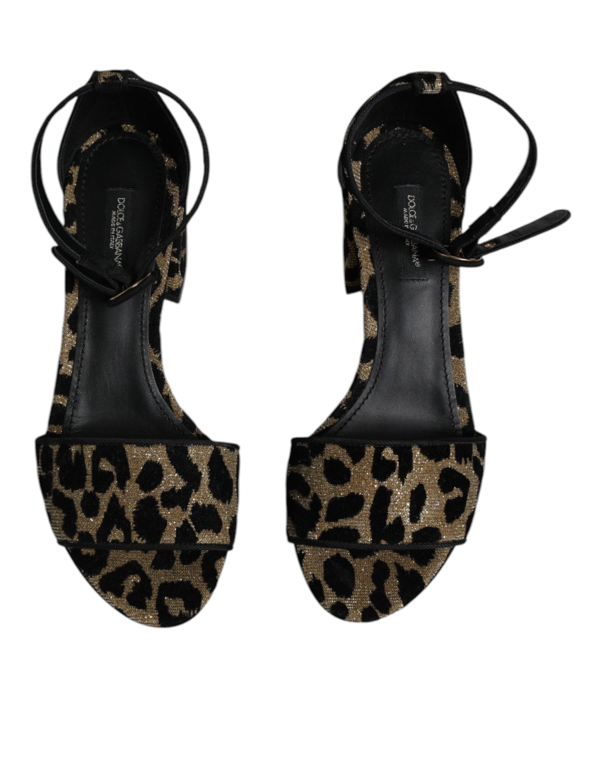 Dolce & Gabbana Gold Leopard Ankle Strap Heels Sandals Shoes Dolce & Gabbana
