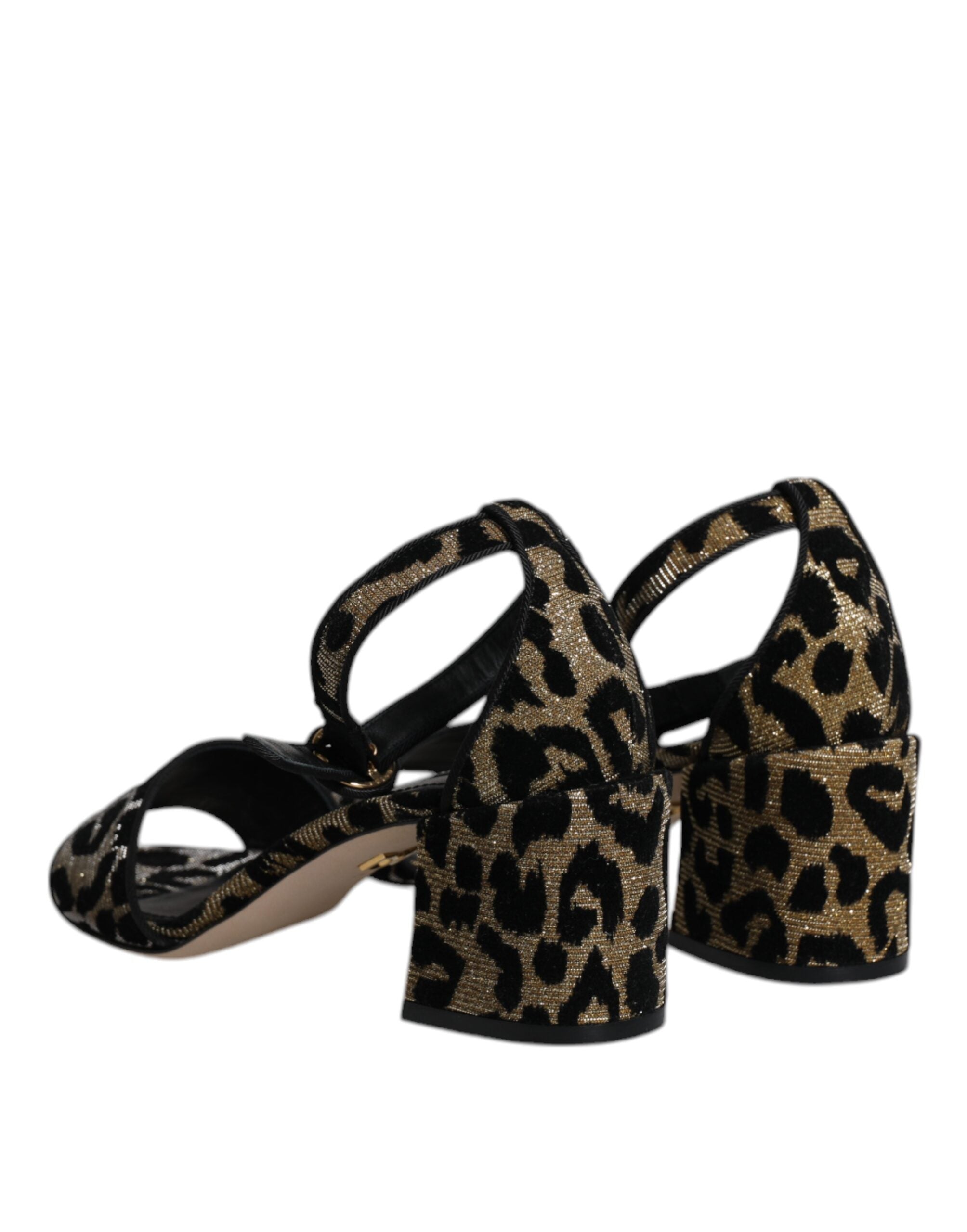 Dolce & Gabbana Gold Leopard Ankle Strap Heels Sandals Shoes Dolce & Gabbana