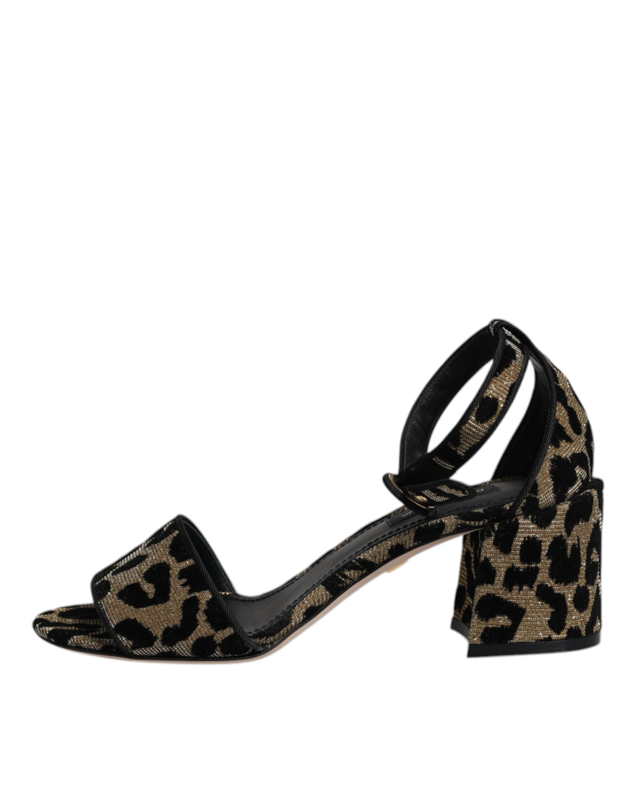 Dolce & Gabbana Gold Leopard Ankle Strap Heels Sandals Shoes Dolce & Gabbana
