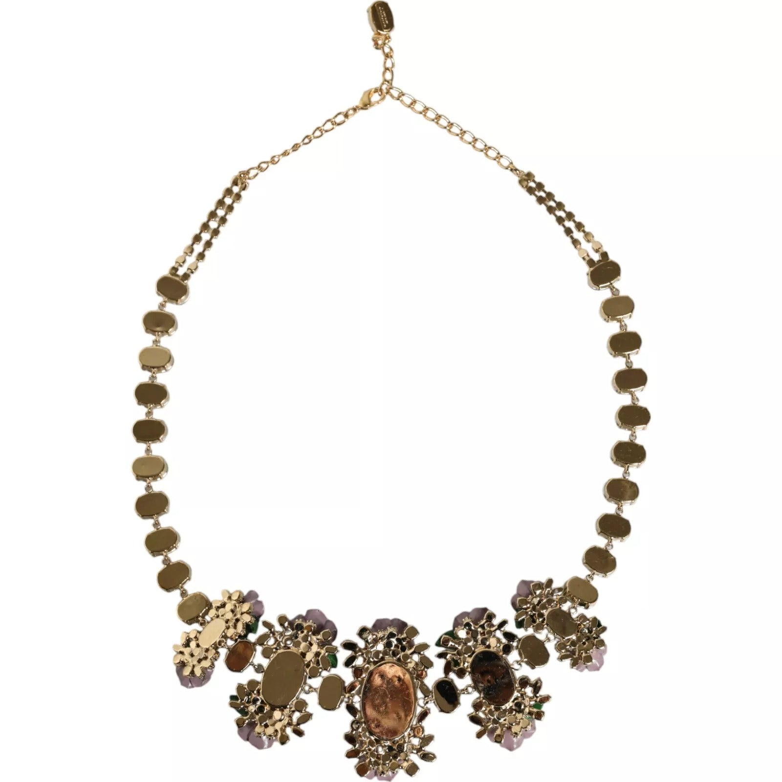 Dolce & Gabbana Gold Brass Link Chain Rose Petal Crystal Necklace Dolce & Gabbana