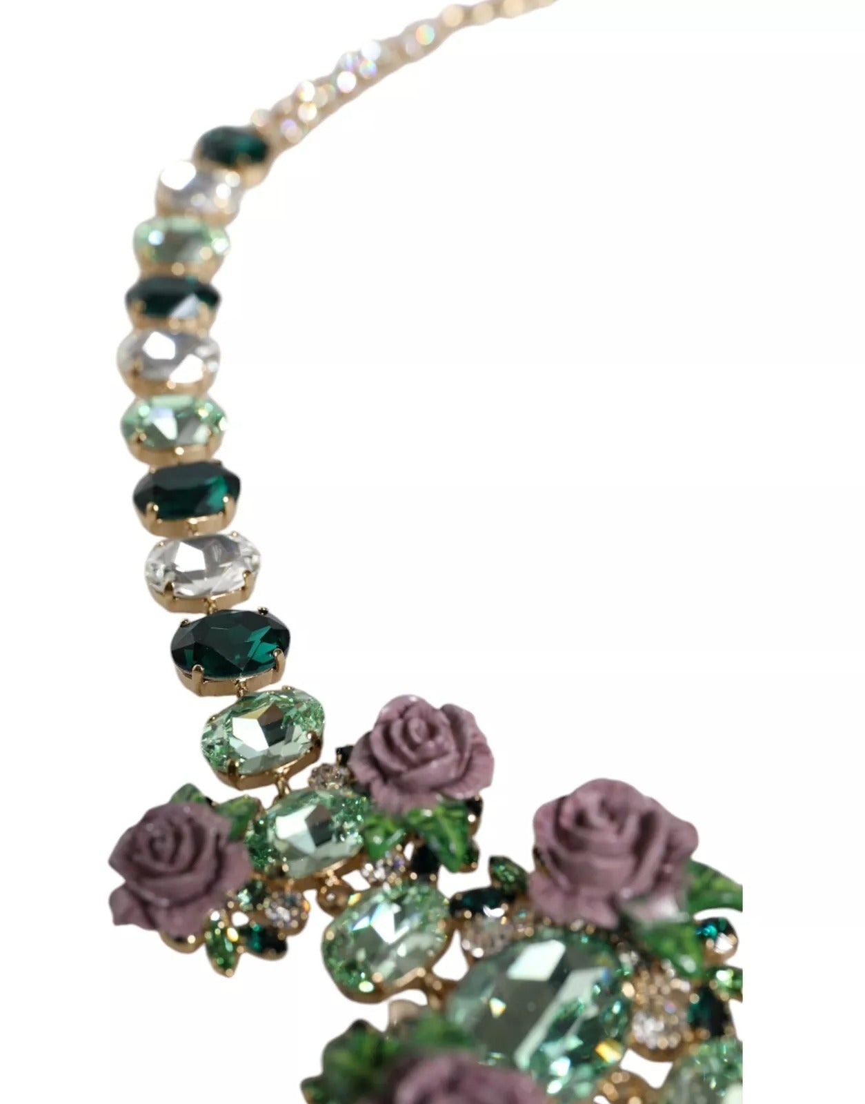Dolce & Gabbana Gold Brass Link Chain Rose Petal Crystal Necklace Dolce & Gabbana