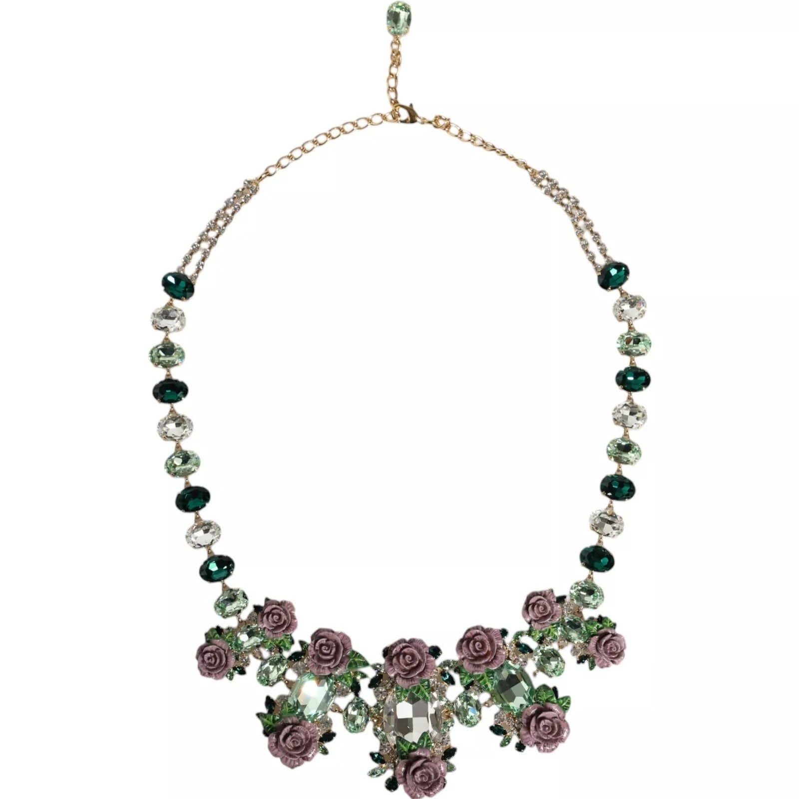 Dolce & Gabbana Gold Brass Link Chain Rose Petal Crystal Necklace Dolce & Gabbana