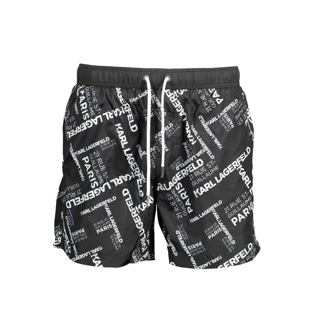 Karl Lagerfeld Black Polyester Men's Swim Trunk Karl Lagerfeld