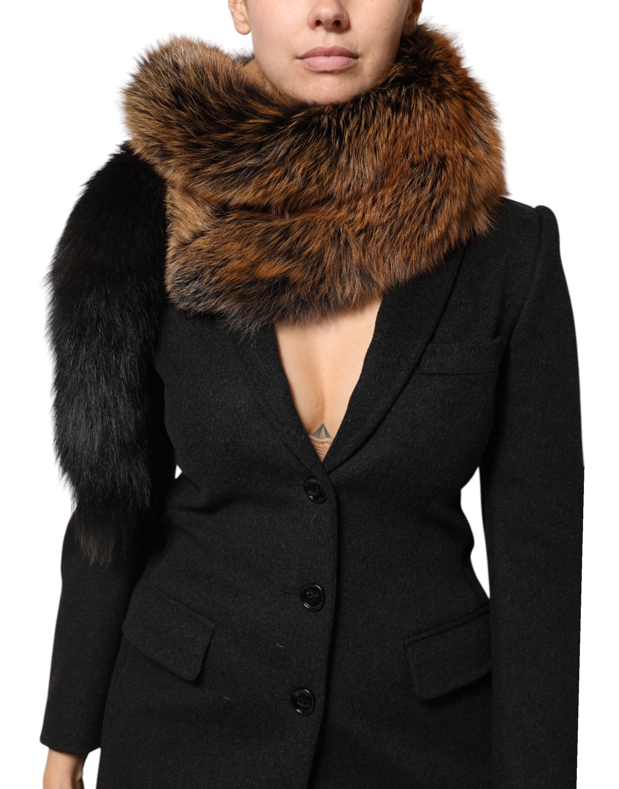 Dolce & Gabbana Brown Red Fox Fur Neck Cashmere Warmer Scarf Dolce & Gabbana