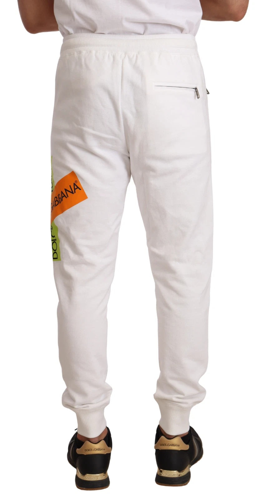 Dolce & Gabbana White Cotton Logo Patch Sweatpants Jogging Pants Dolce & Gabbana