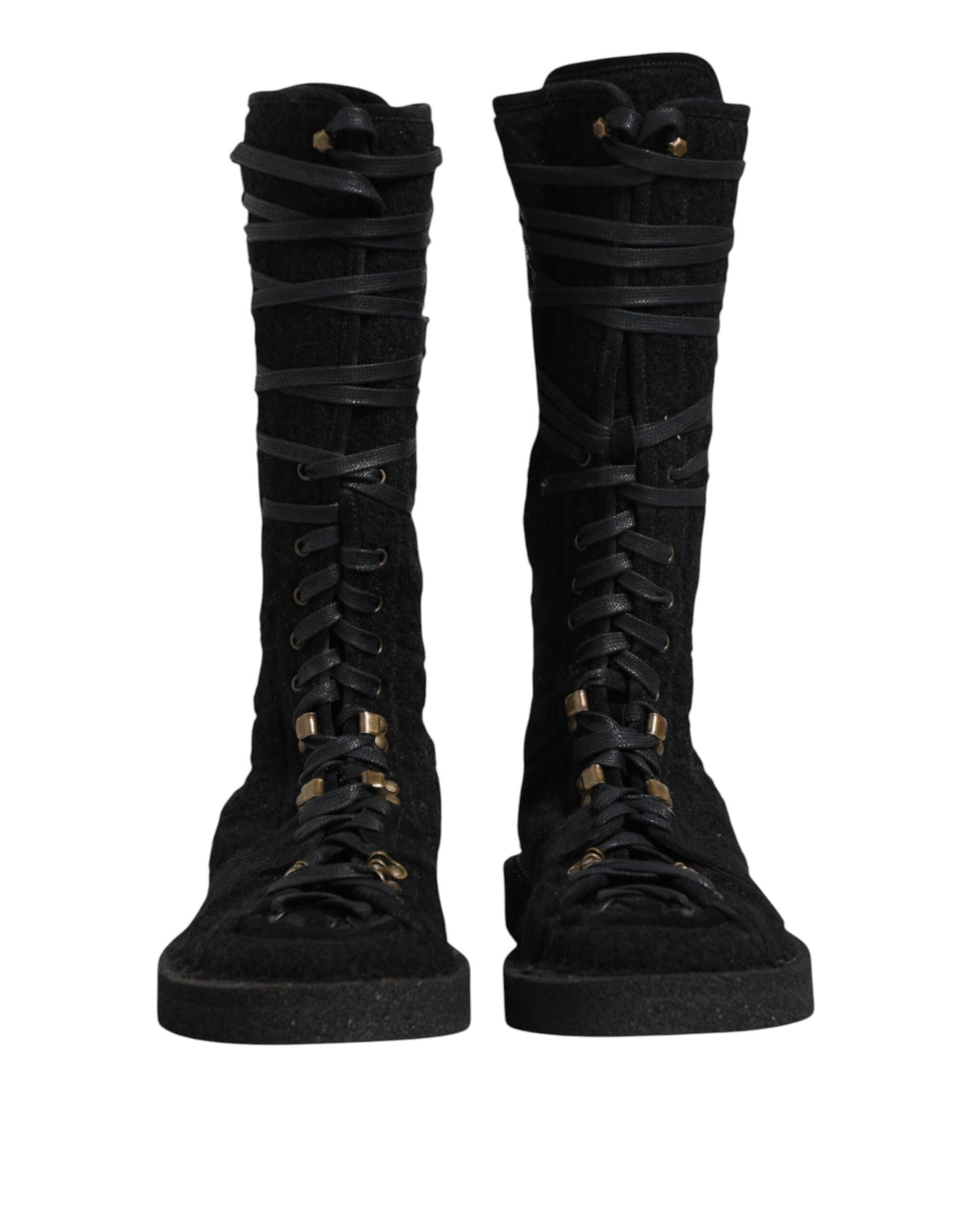 Dolce & Gabbana Black Alpaca Wool Suede Mid Calf Boots Shoes
