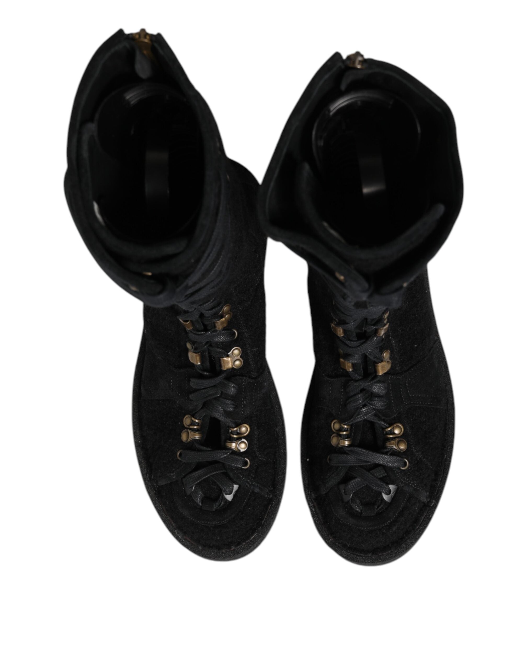 Dolce & Gabbana Black Alpaca Wool Suede Mid Calf Boots Shoes Dolce & Gabbana