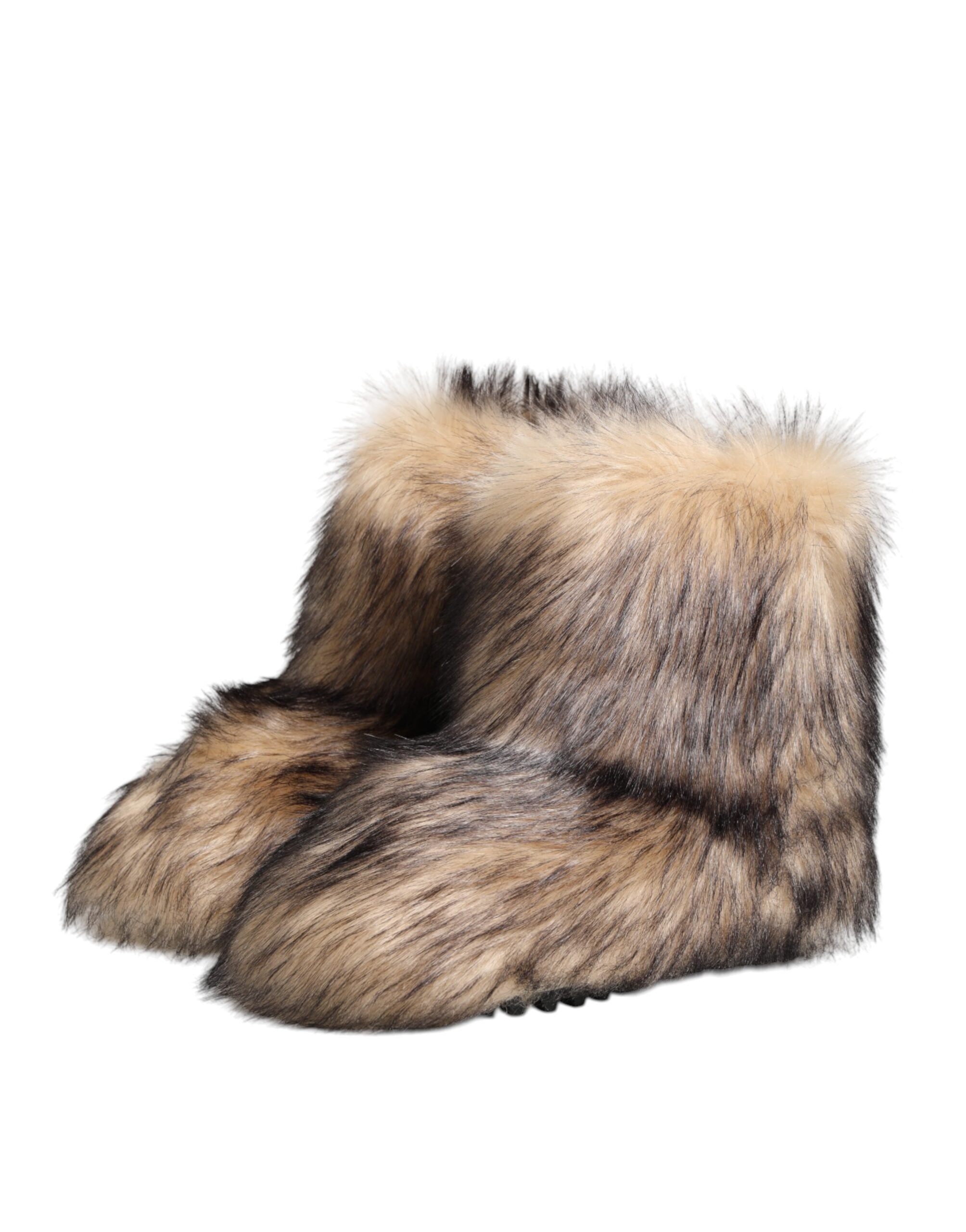 Dolce & Gabbana Brown Faux Skim Ski Fur Men Short Boots Shoes Dolce & Gabbana