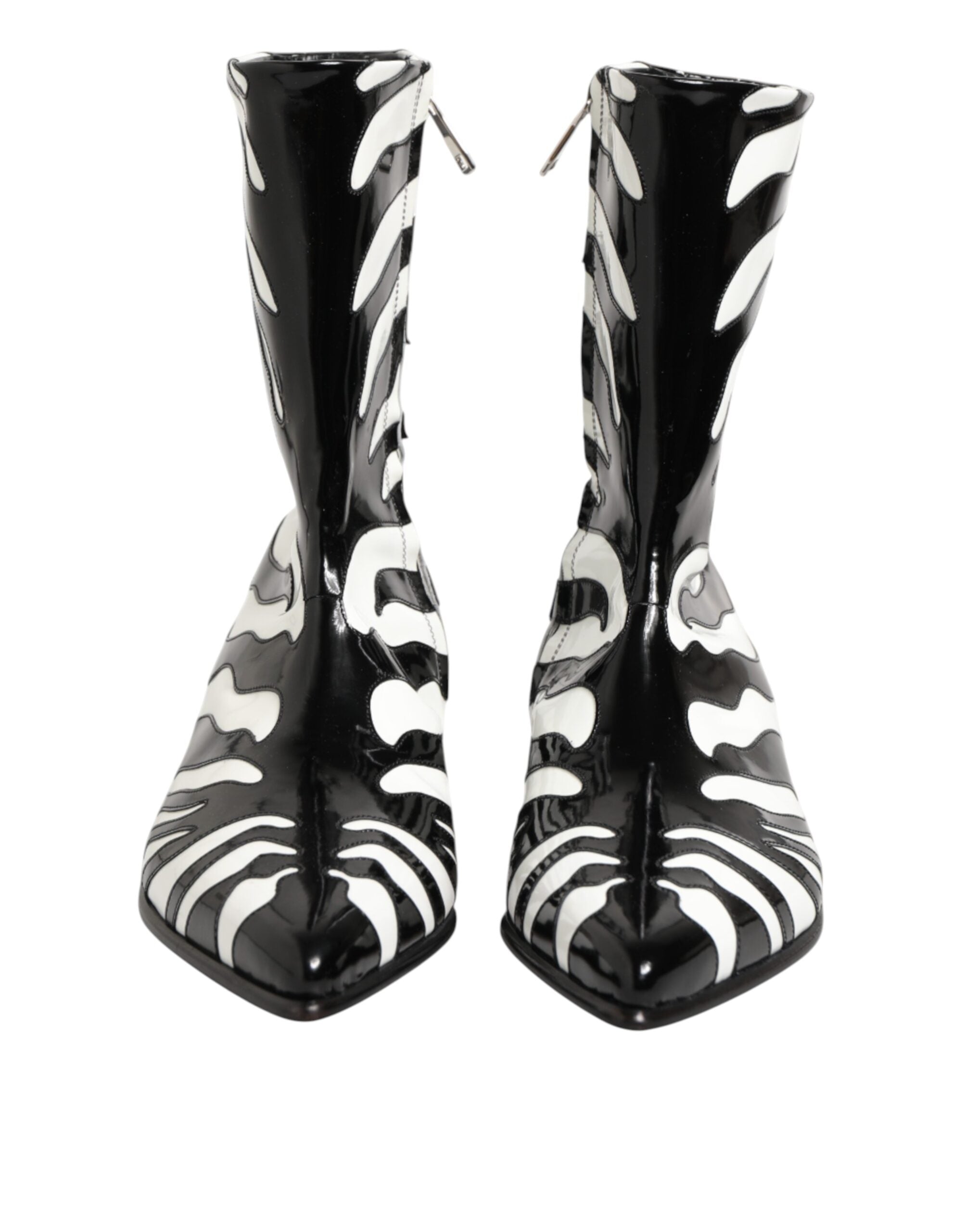 Dolce & Gabbana Black White Zebra Leather Mid Calf Boots Shoes Dolce & Gabbana