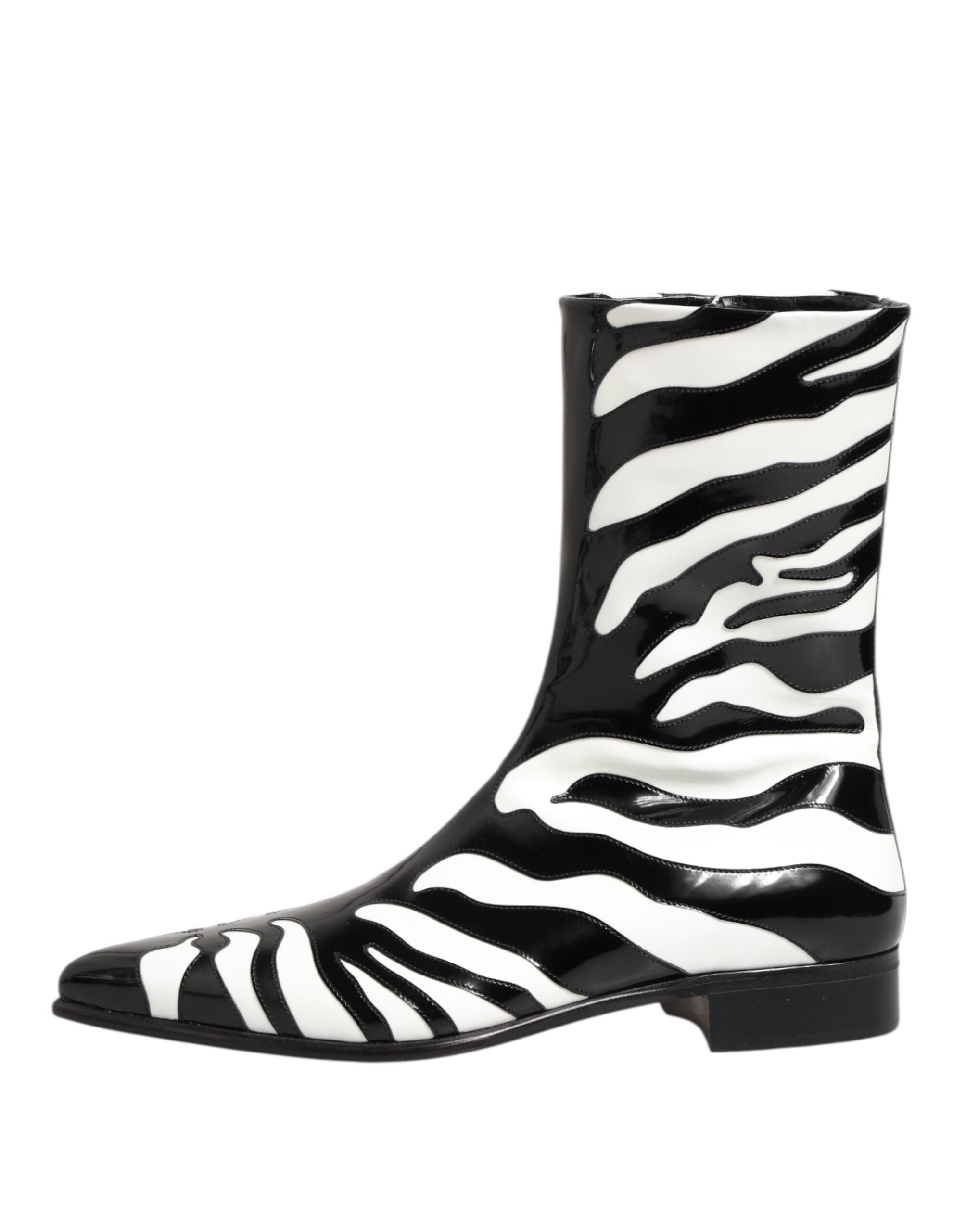 Dolce & Gabbana Black White Zebra Leather Mid Calf Boots Shoes Dolce & Gabbana