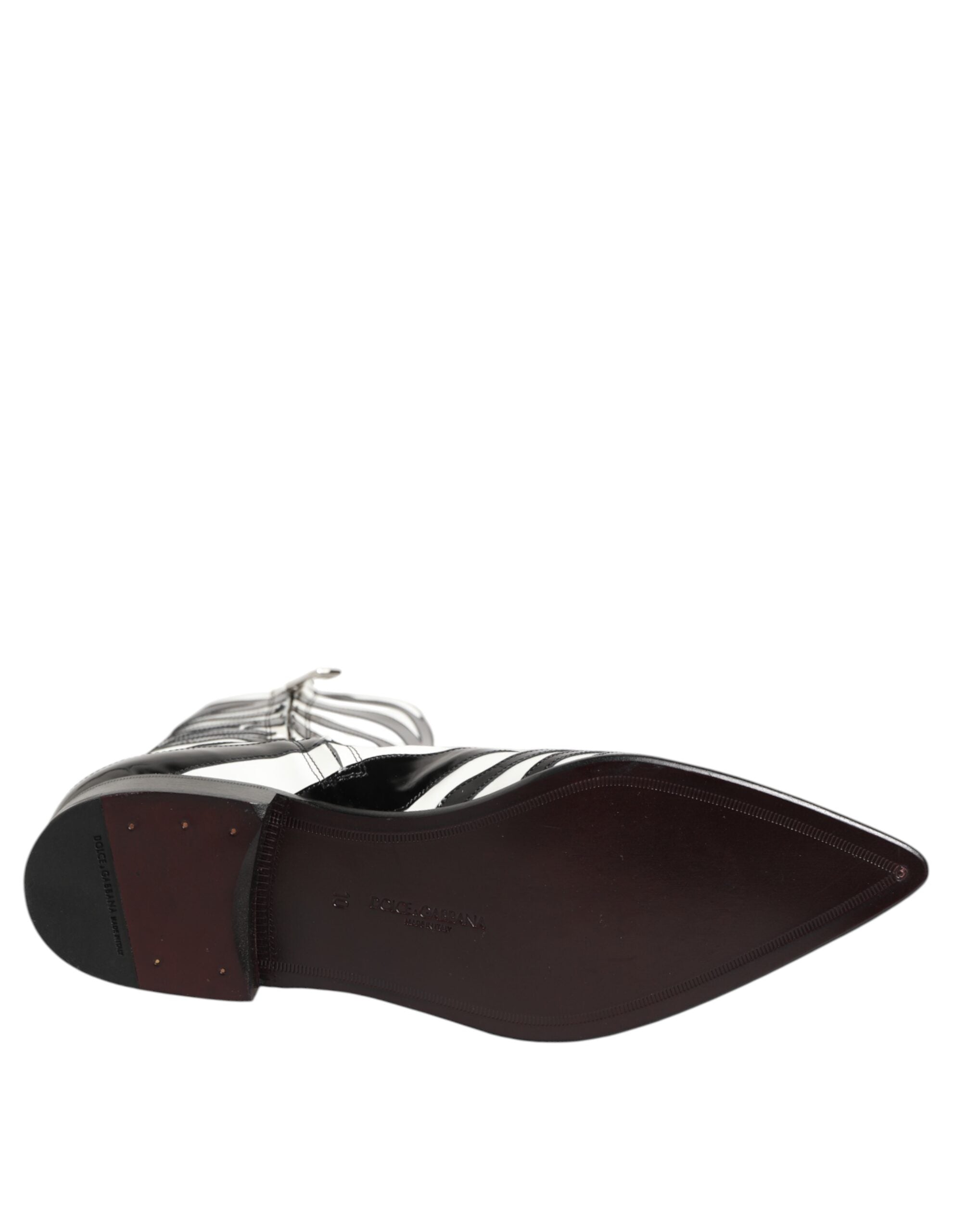 Dolce & Gabbana Black White Zebra Leather Mid Calf Boots Shoes Dolce & Gabbana
