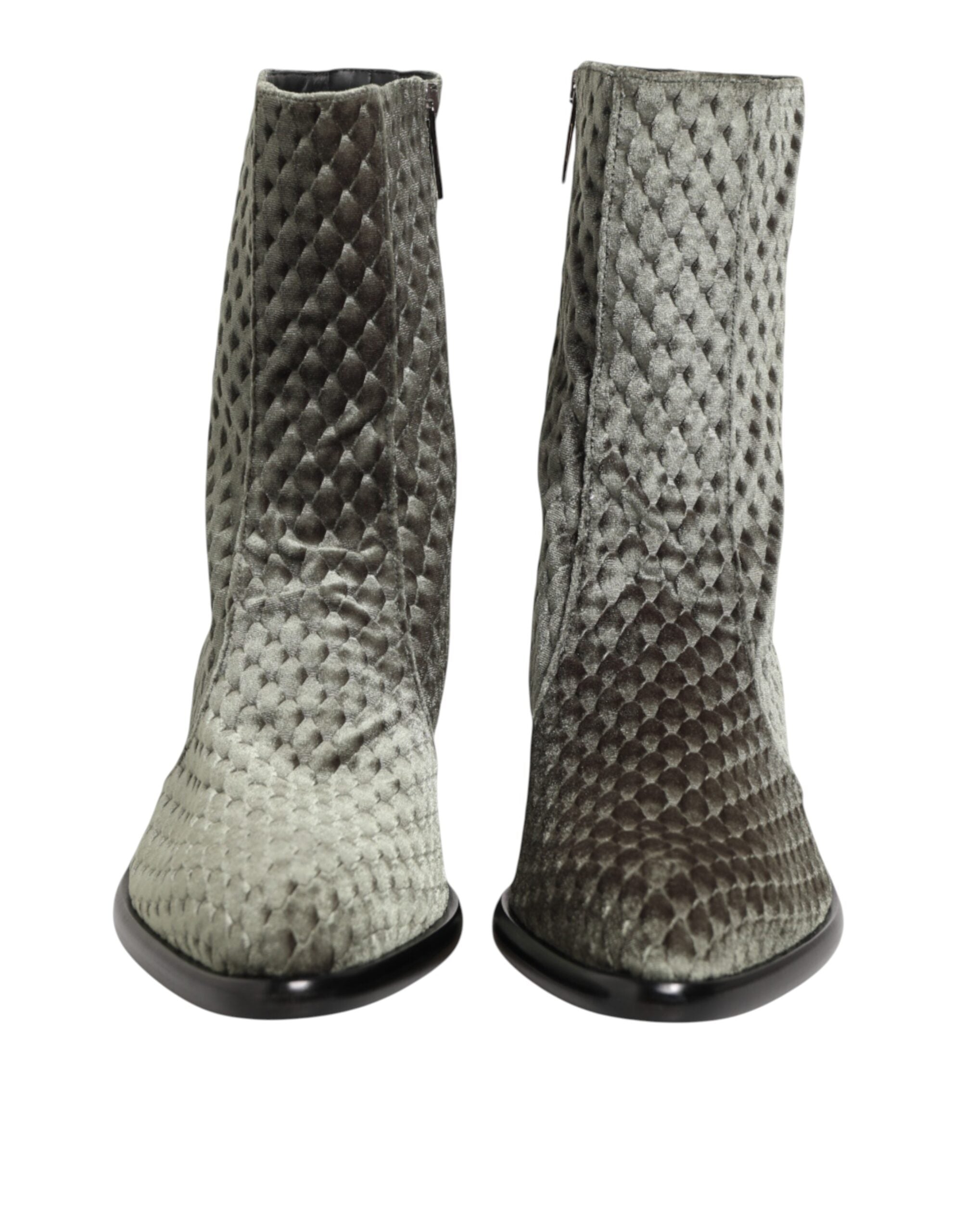 Dolce & Gabbana Gray Cotton Velvet Mid Calf Short Boots Shoes Dolce & Gabbana