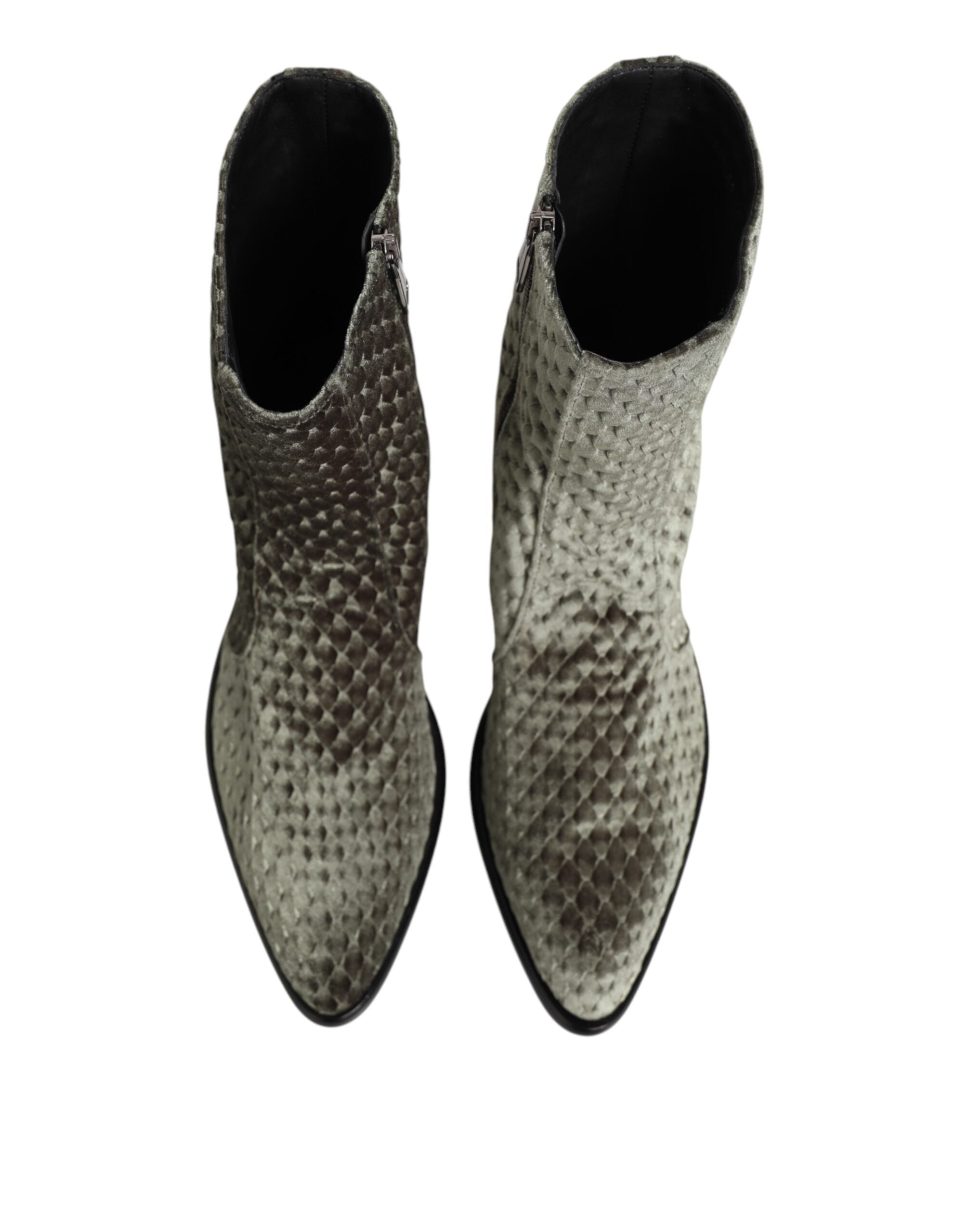 Dolce & Gabbana Gray Cotton Velvet Mid Calf Short Boots Shoes Dolce & Gabbana