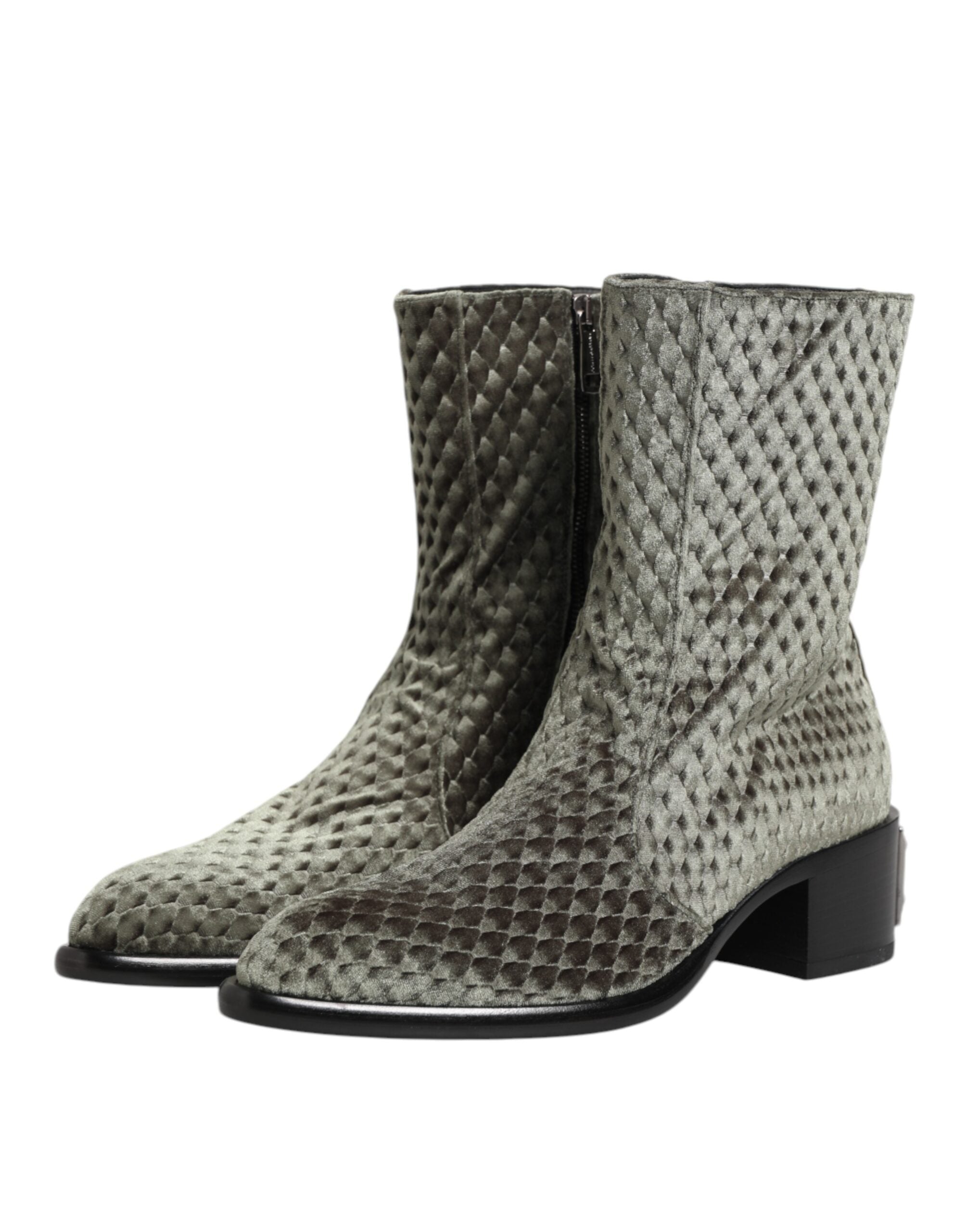 Dolce & Gabbana Gray Cotton Velvet Mid Calf Short Boots Shoes Dolce & Gabbana