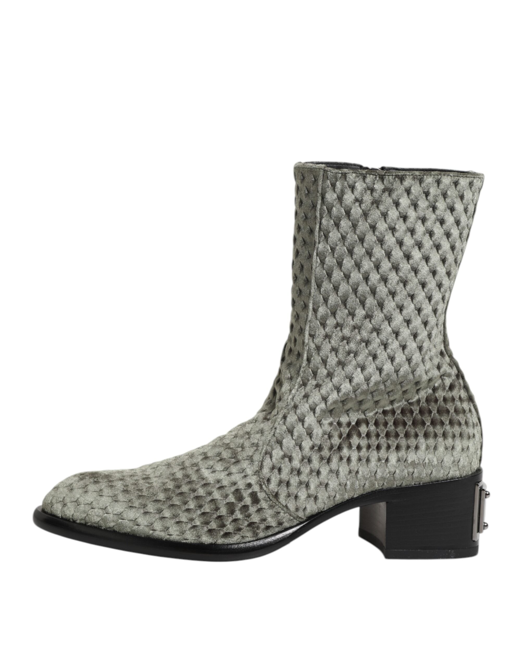 Dolce & Gabbana Gray Cotton Velvet Mid Calf Short Boots Shoes Dolce & Gabbana