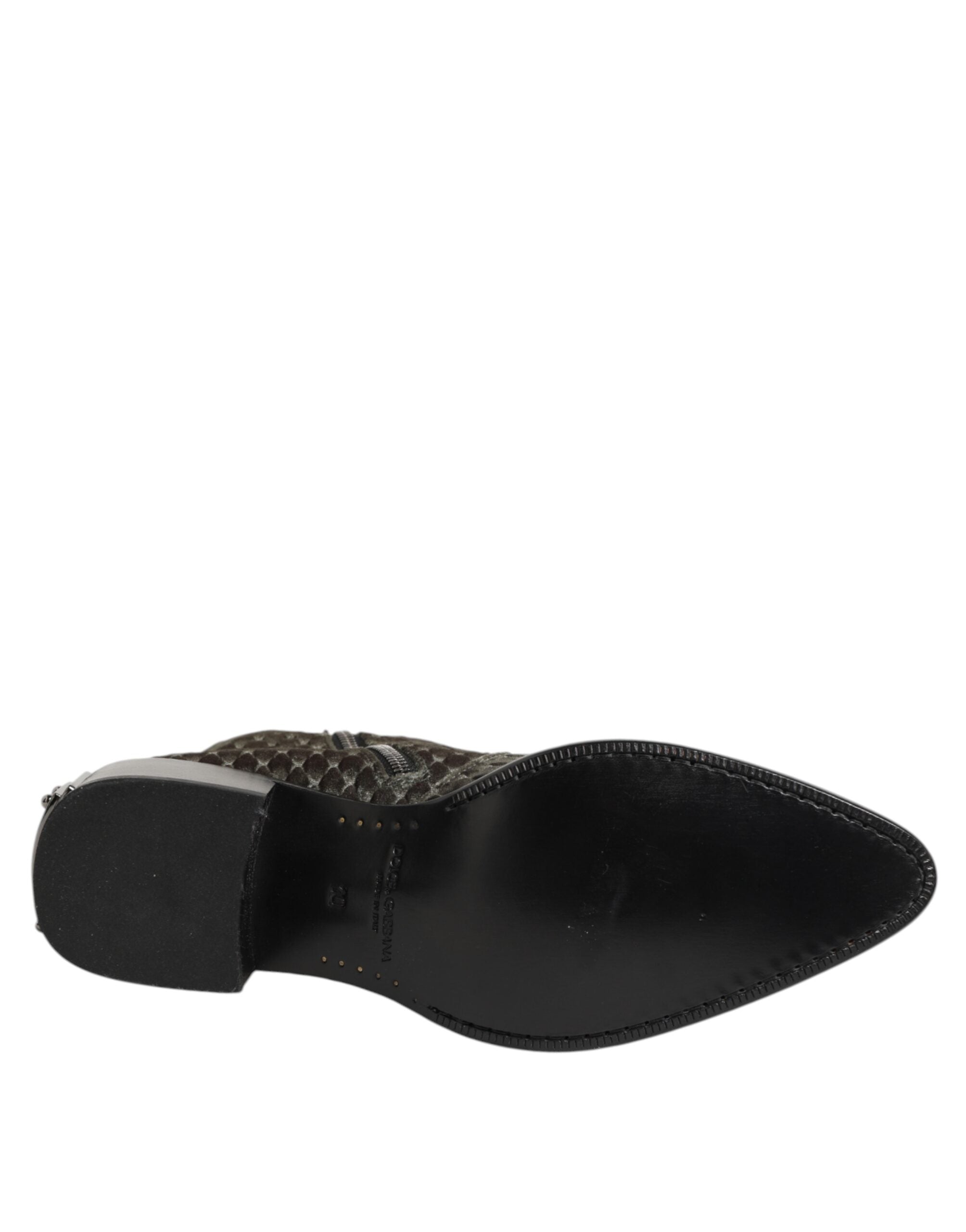 Dolce & Gabbana Gray Cotton Velvet Mid Calf Short Boots Shoes Dolce & Gabbana