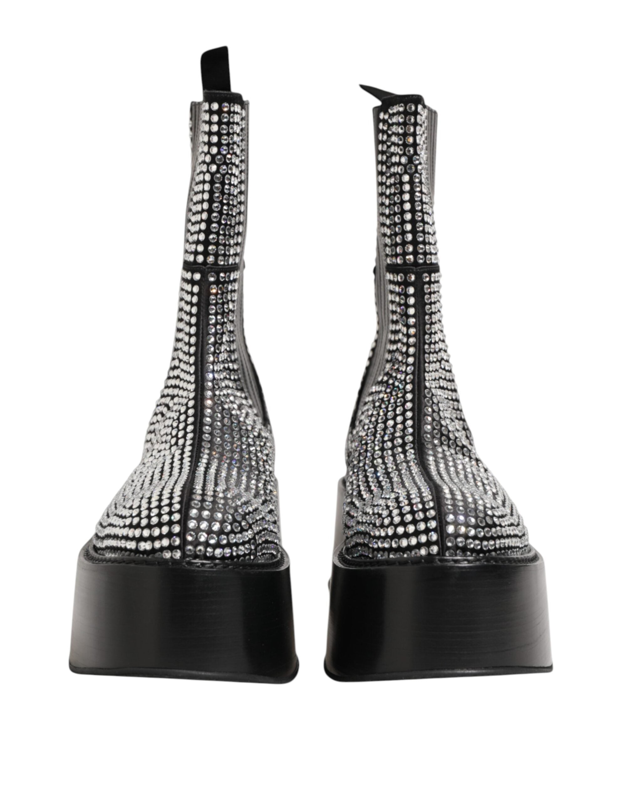 Dolce & Gabbana Black Crystal Strass Mid Calf Short Boots  Shoes Dolce & Gabbana