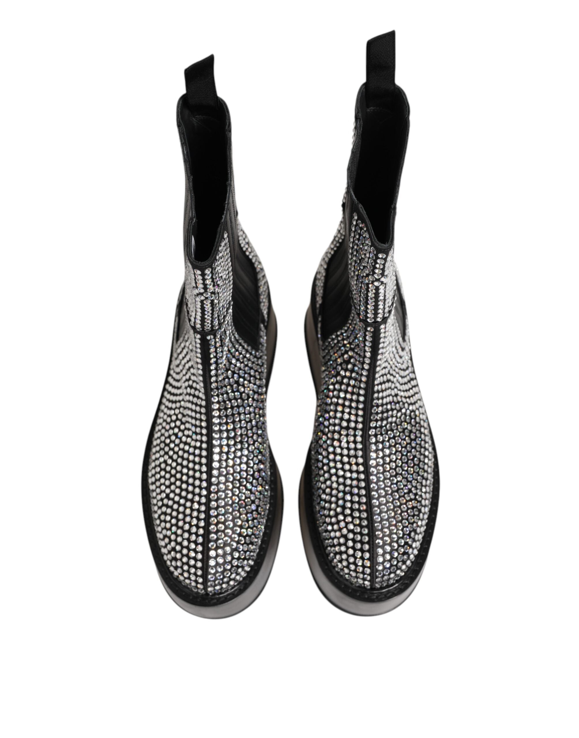 Dolce & Gabbana Black Crystal Strass Mid Calf Short Boots  Shoes Dolce & Gabbana