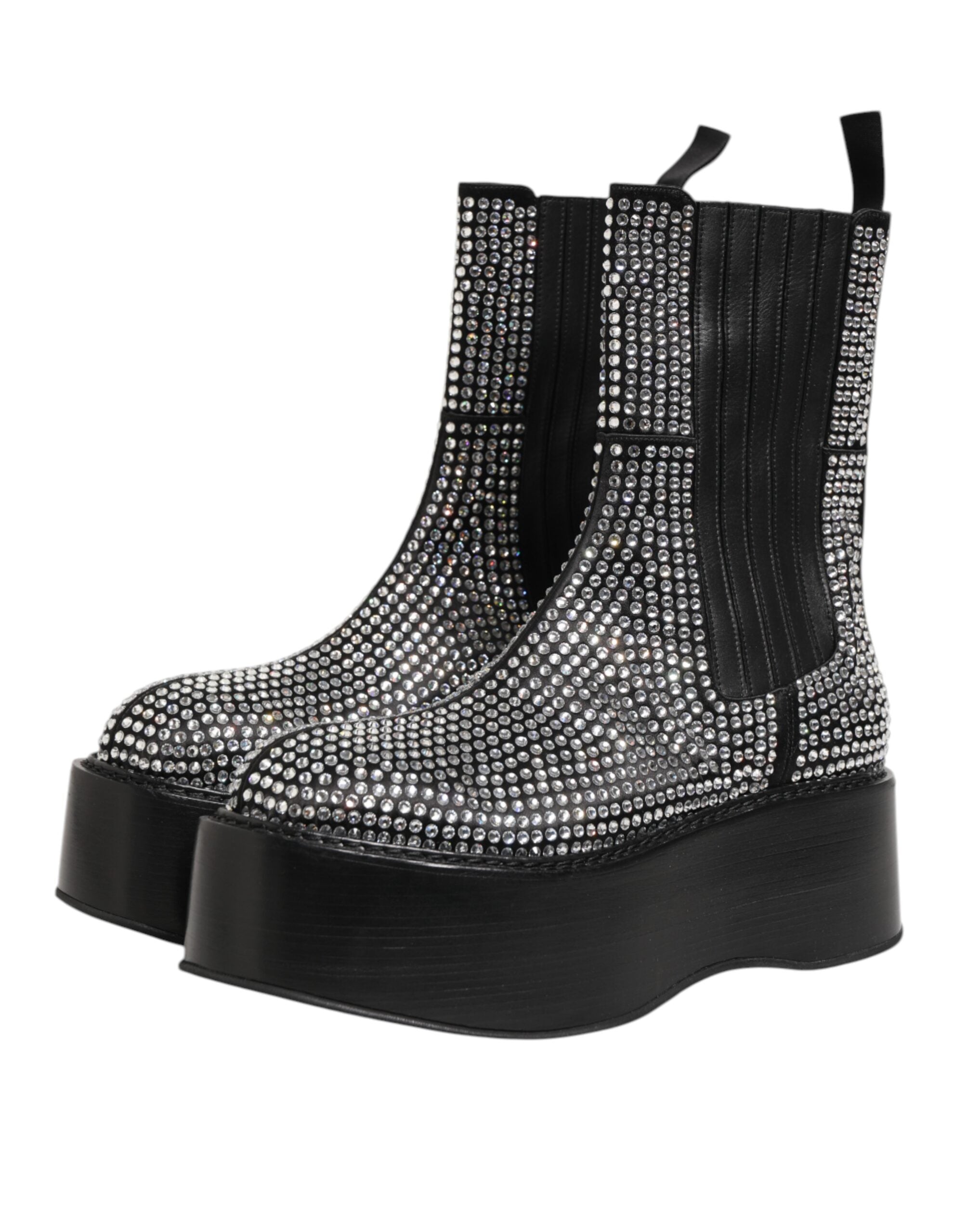 Dolce & Gabbana Black Crystal Strass Mid Calf Short Boots  Shoes Dolce & Gabbana
