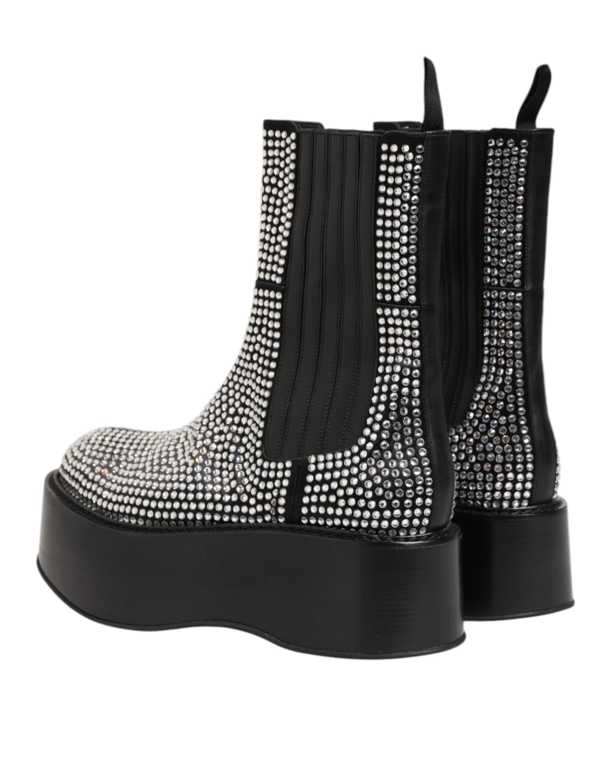 Dolce & Gabbana Black Crystal Strass Mid Calf Short Boots  Shoes Dolce & Gabbana