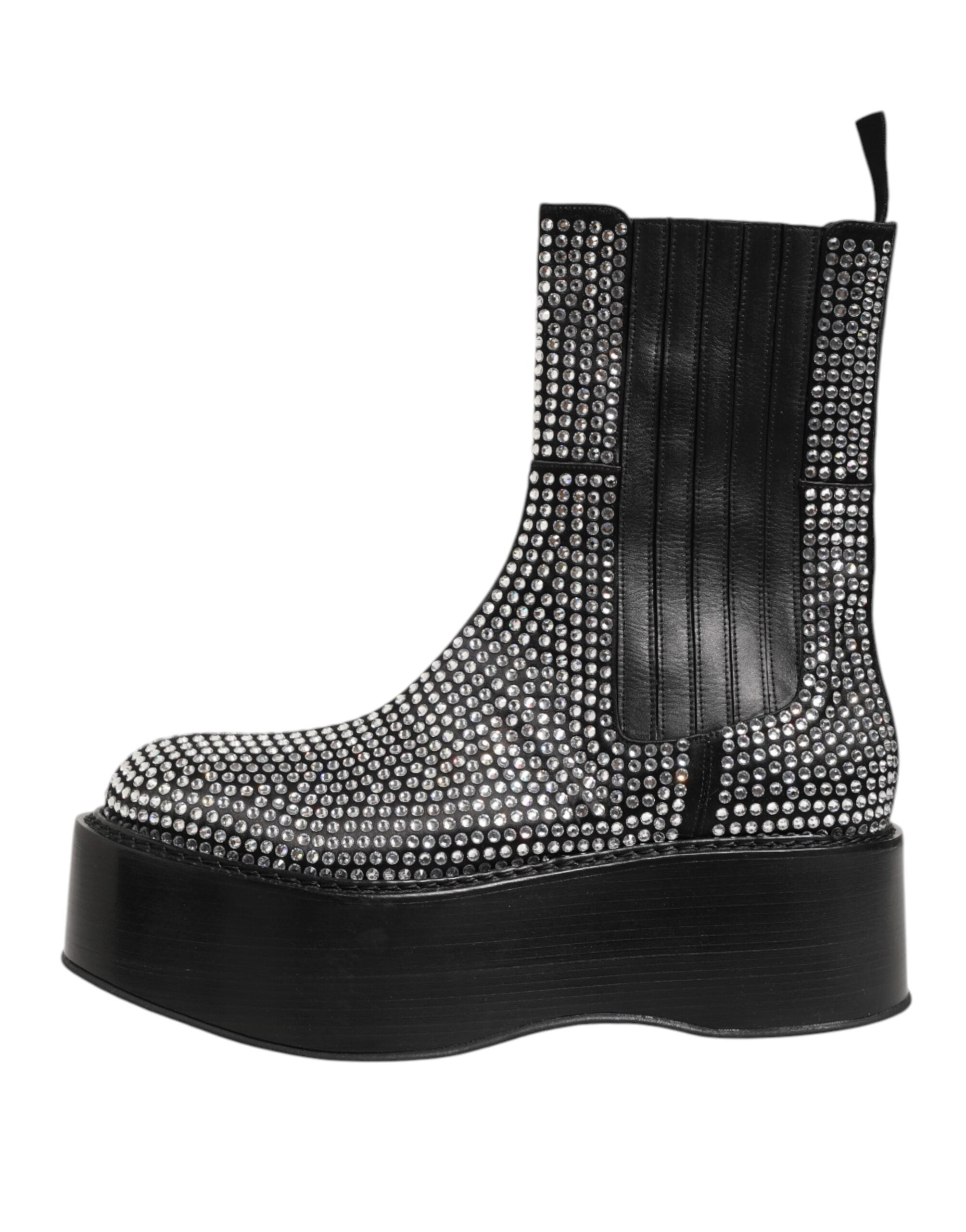 Dolce & Gabbana Black Crystal Strass Mid Calf Short Boots  Shoes Dolce & Gabbana