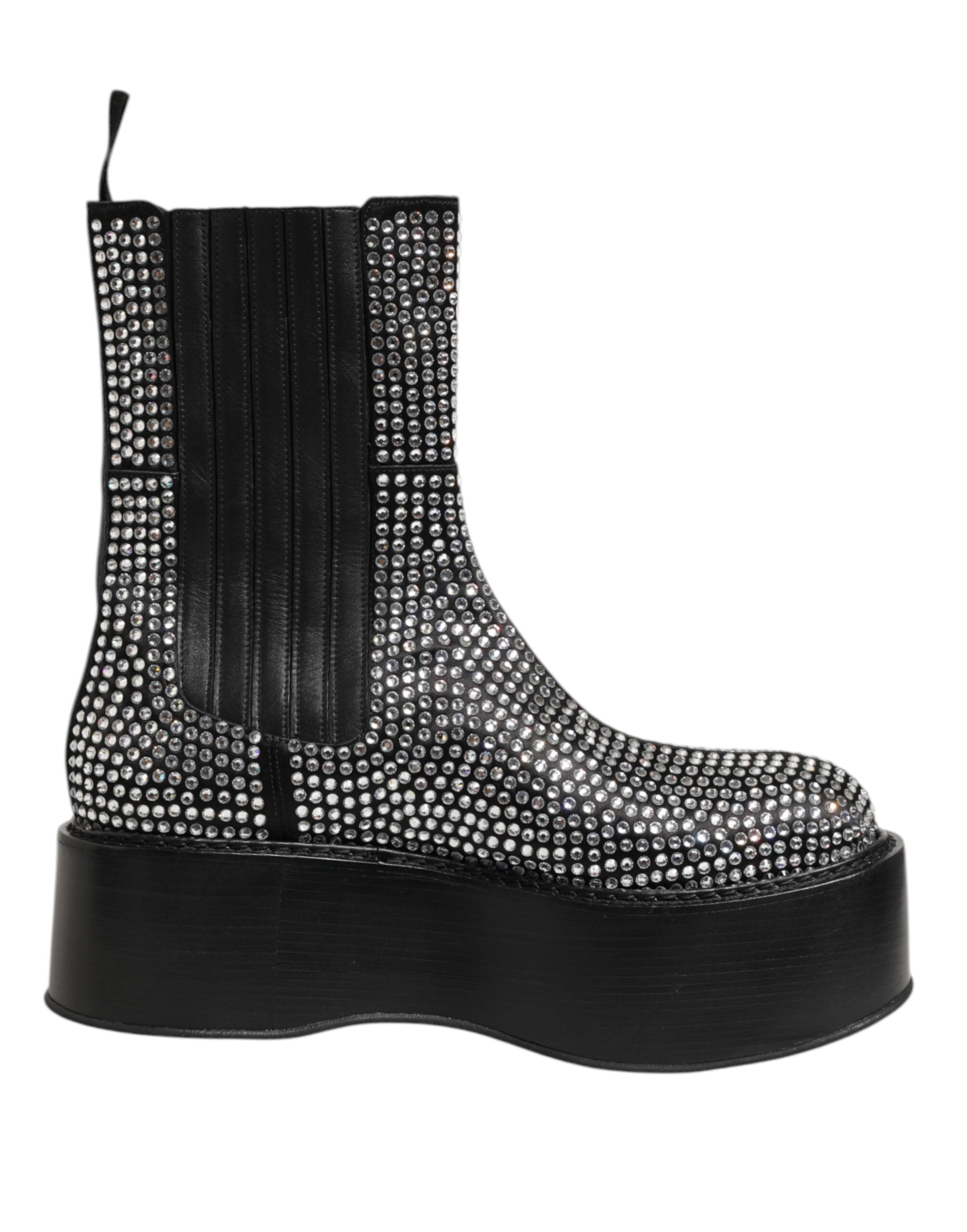 Dolce & Gabbana Black Crystal Strass Mid Calf Short Boots  Shoes Dolce & Gabbana